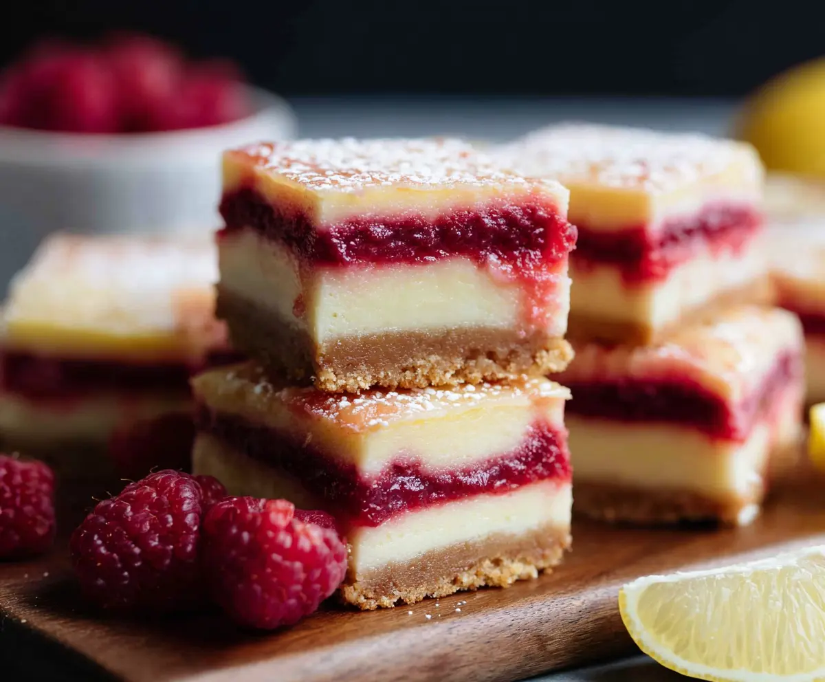 Delicious raspberry lemon cheesecake bars with a creamy texture and fresh berry topping