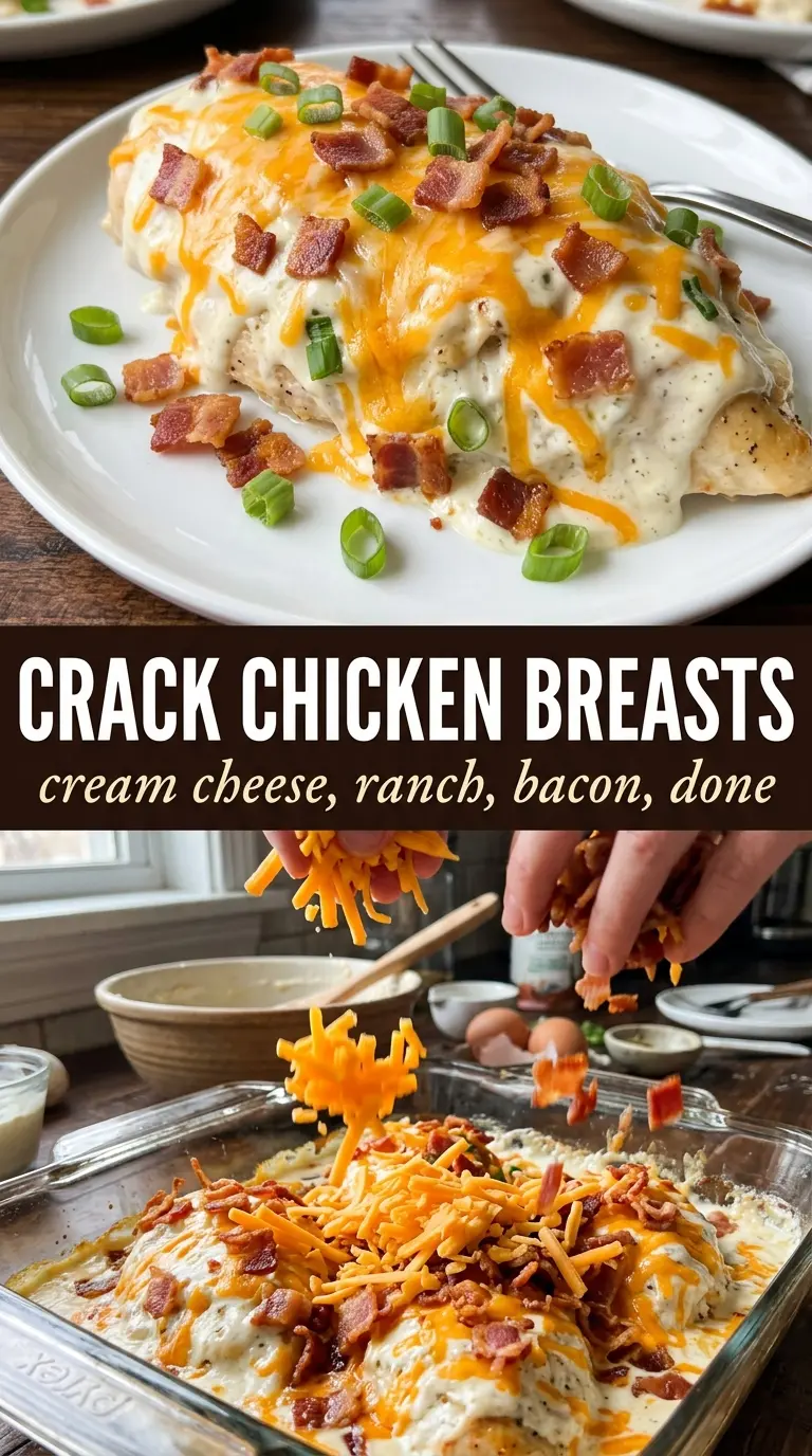 Baked crack chicken breasts creamy ranch bacon cheddar