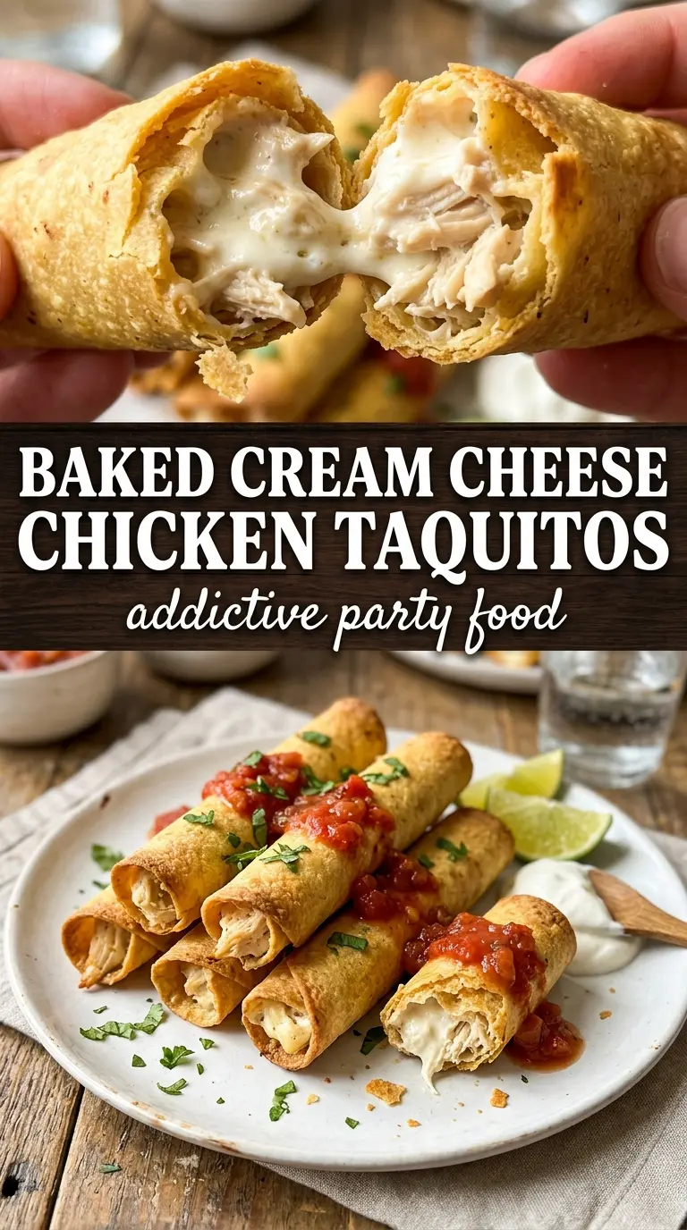 Baked Cream Cheese Chicken Taquitos crispy creamy golden