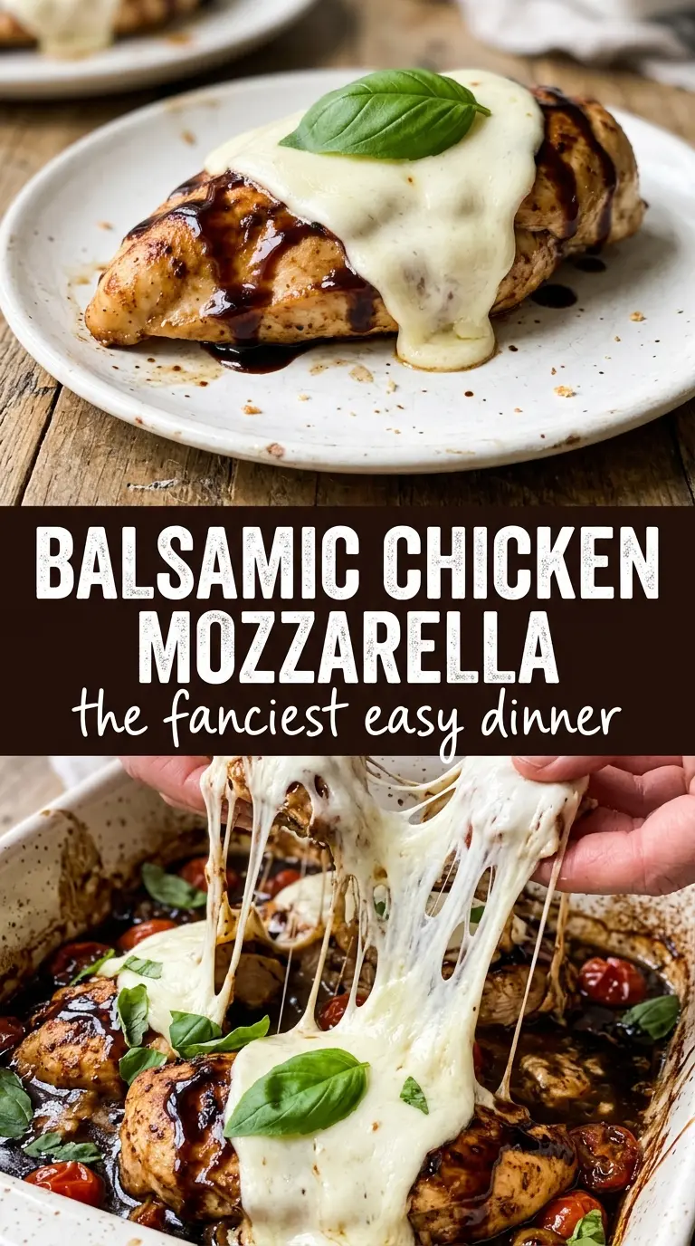 Balsamic Baked Chicken Breast with Mozzarella, caprese-style, cheesy