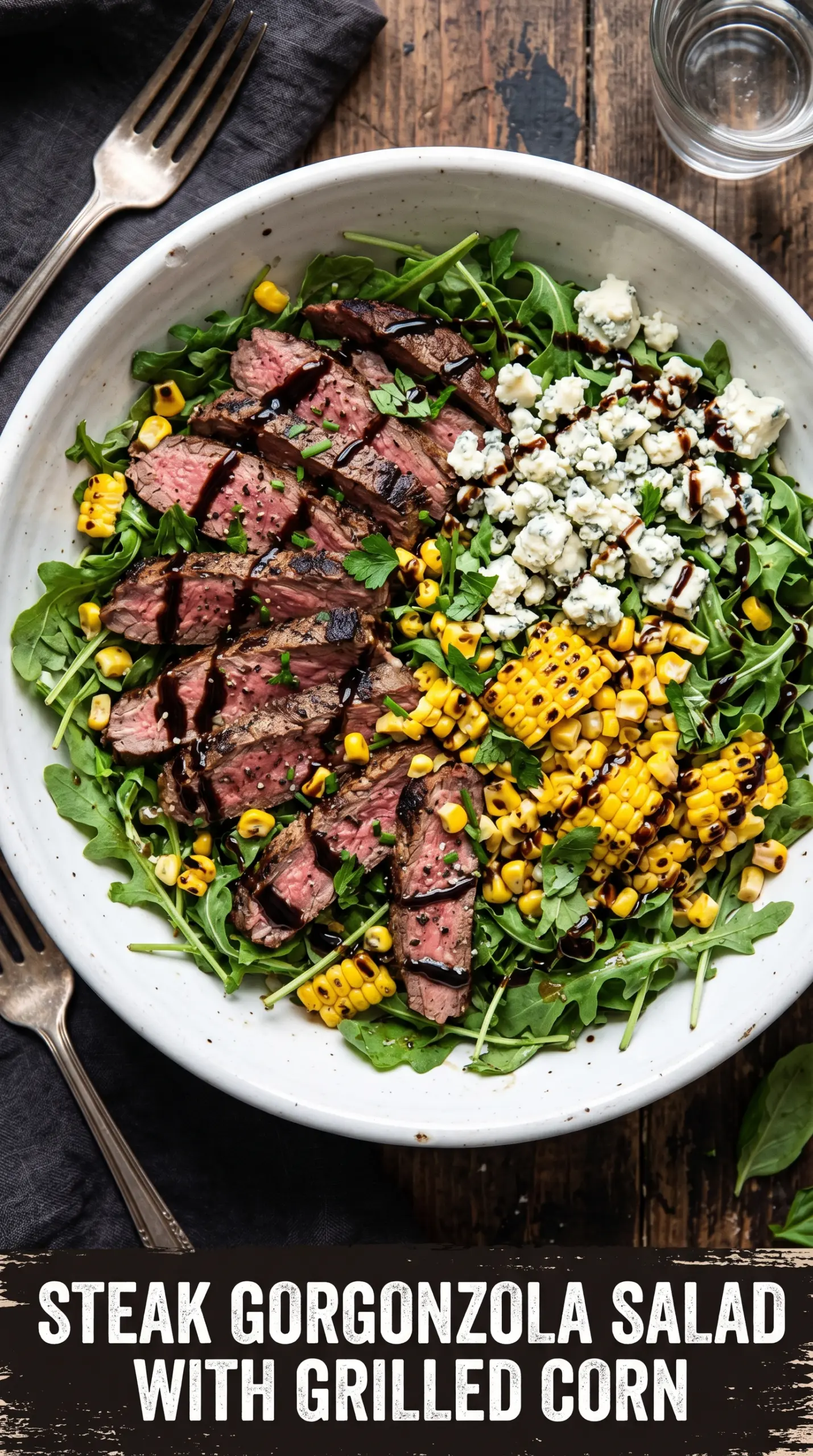 Balsamic Steak Gorgonzola Salad with Grilled Corn steak salad grilled corn gorgonzola