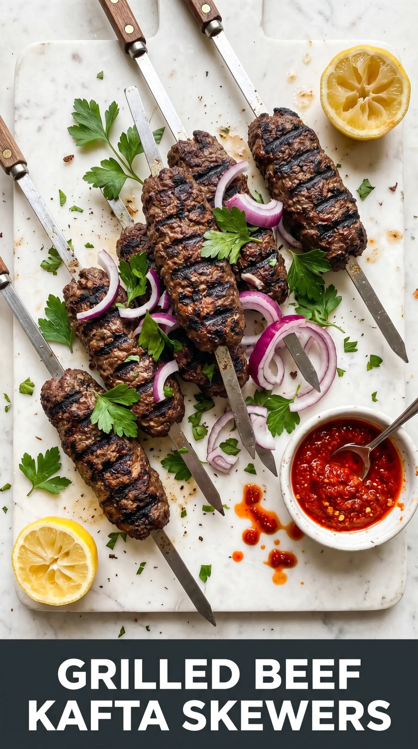 Beef kafta kebabs charred grilled spiced
