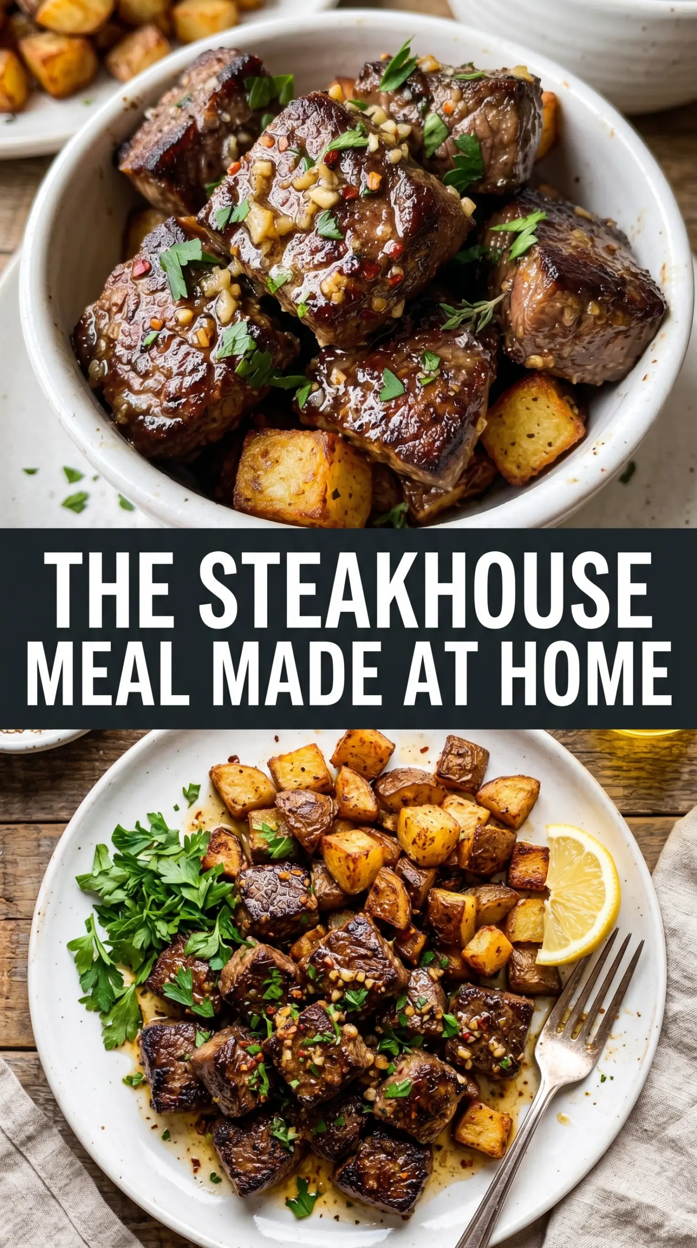Blackstone Garlic Steak Bites and Potatoes crispy garlic butter