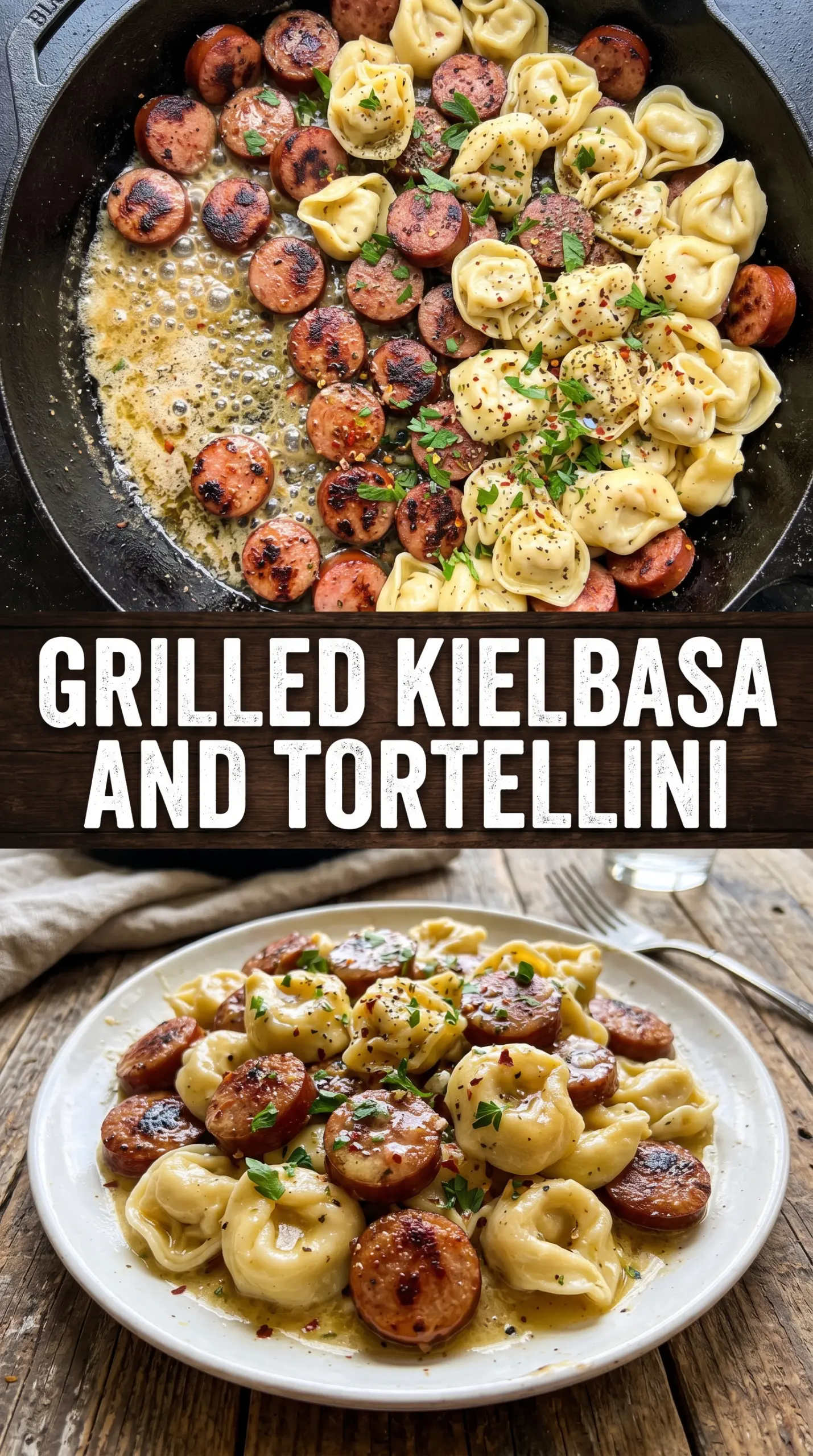 Blackstone Grilled Kielbasa and Tortellini charred savory colorful