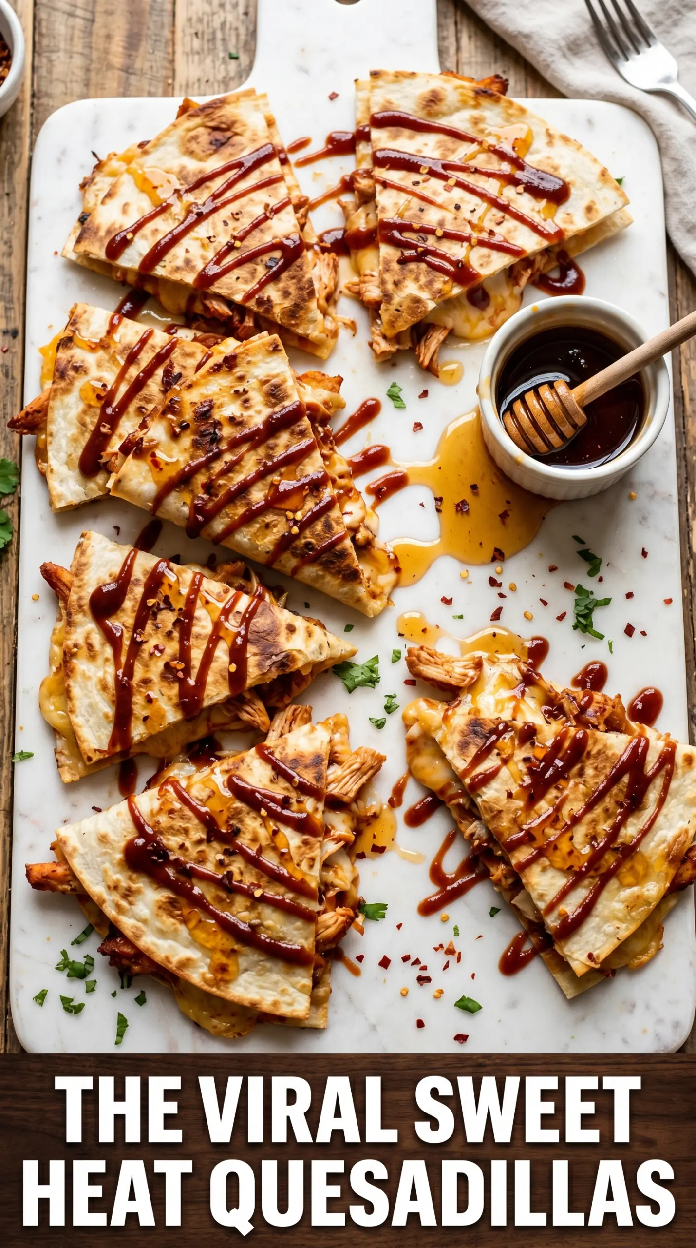 Blackstone Hot Honey BBQ Chicken Quesadillas cheesy spicy sweet