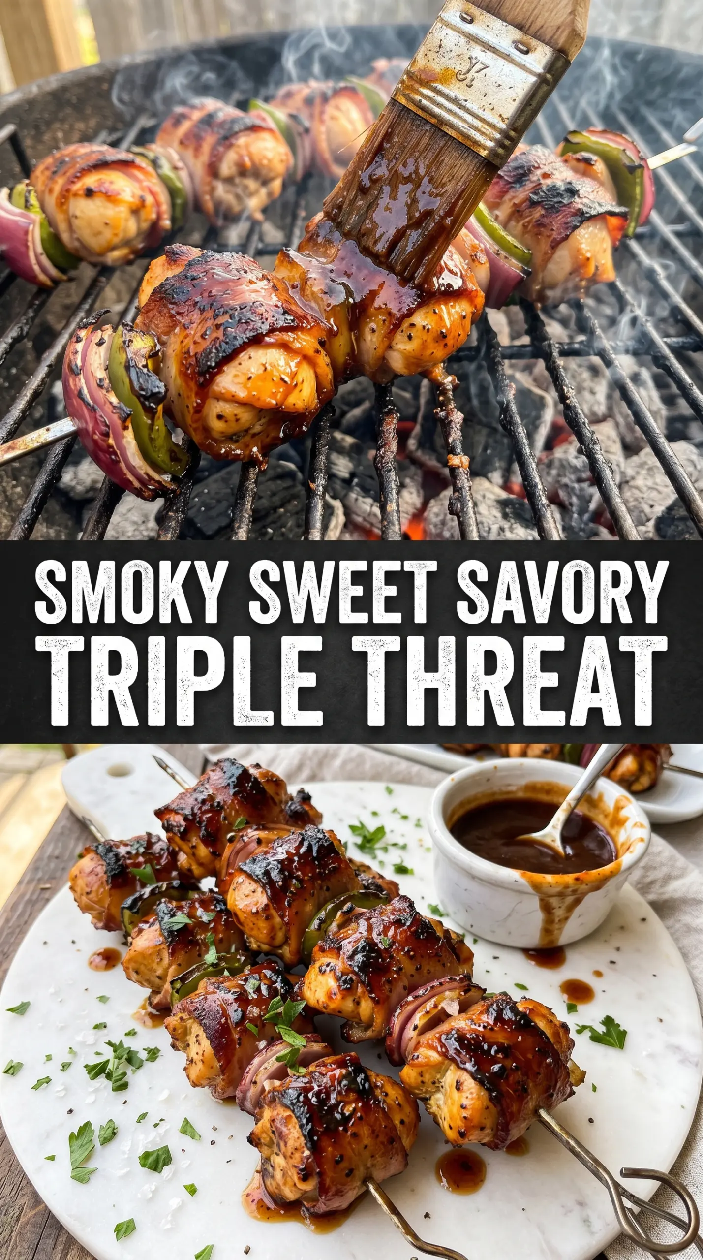 Bourbon Bacon BBQ Chicken Kebabs smoky glazed kebabs