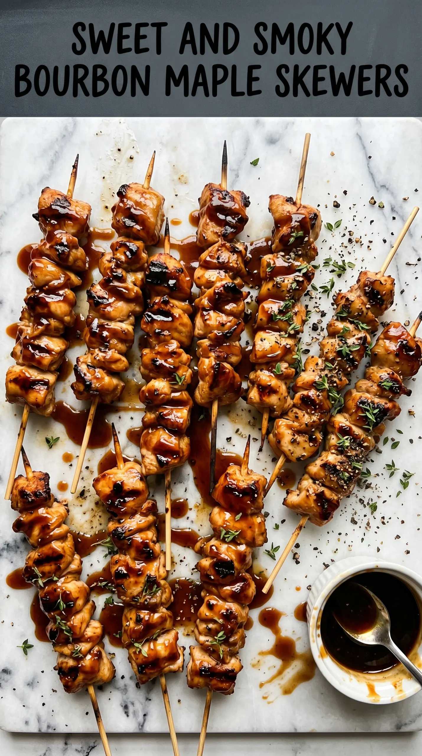 Bourbon Maple BBQ Chicken Skewers glossy caramelized