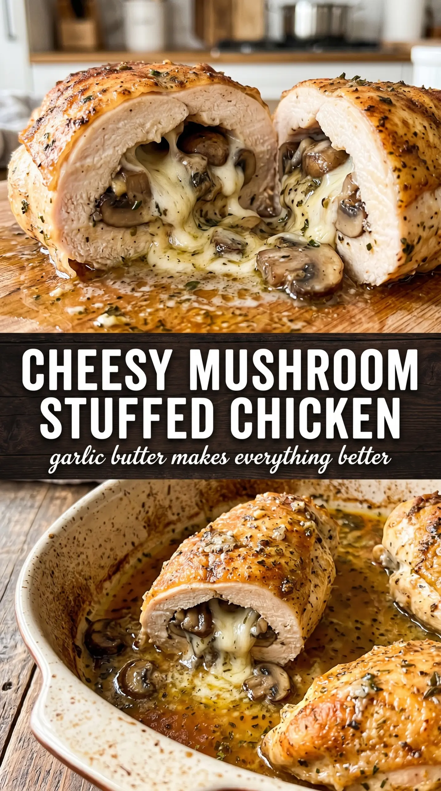 Cheesy Garlic Butter Mushroom Stuffed Chicken golden cheesy savory
