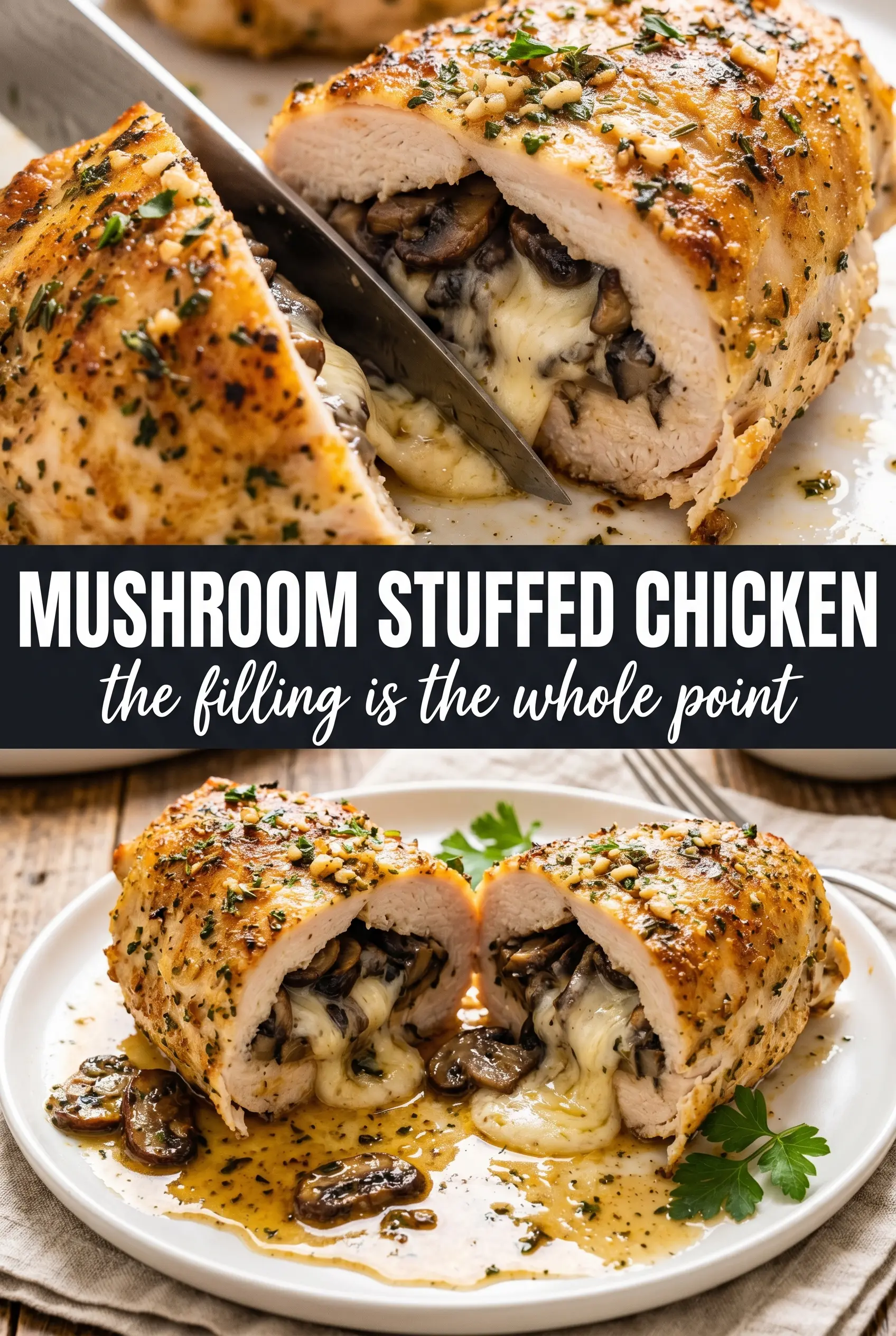 Cheesy Garlic Butter Mushroom Stuffed Chicken
