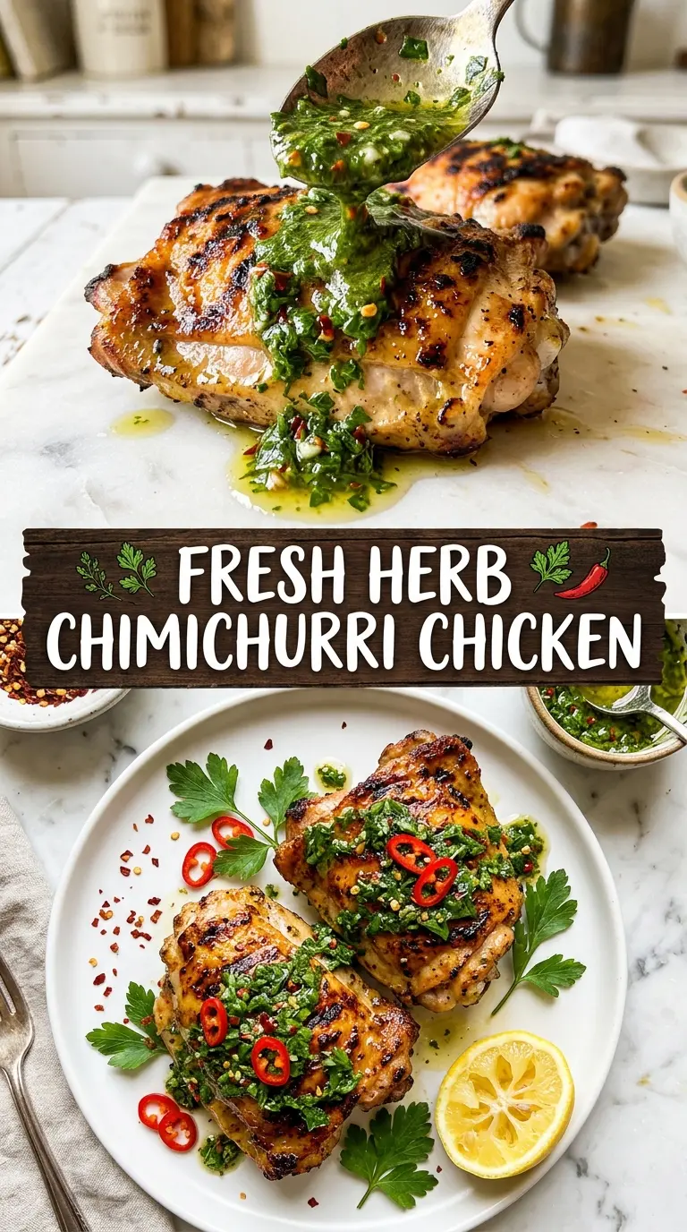Chimichurri herb sauce grilled chicken thighs