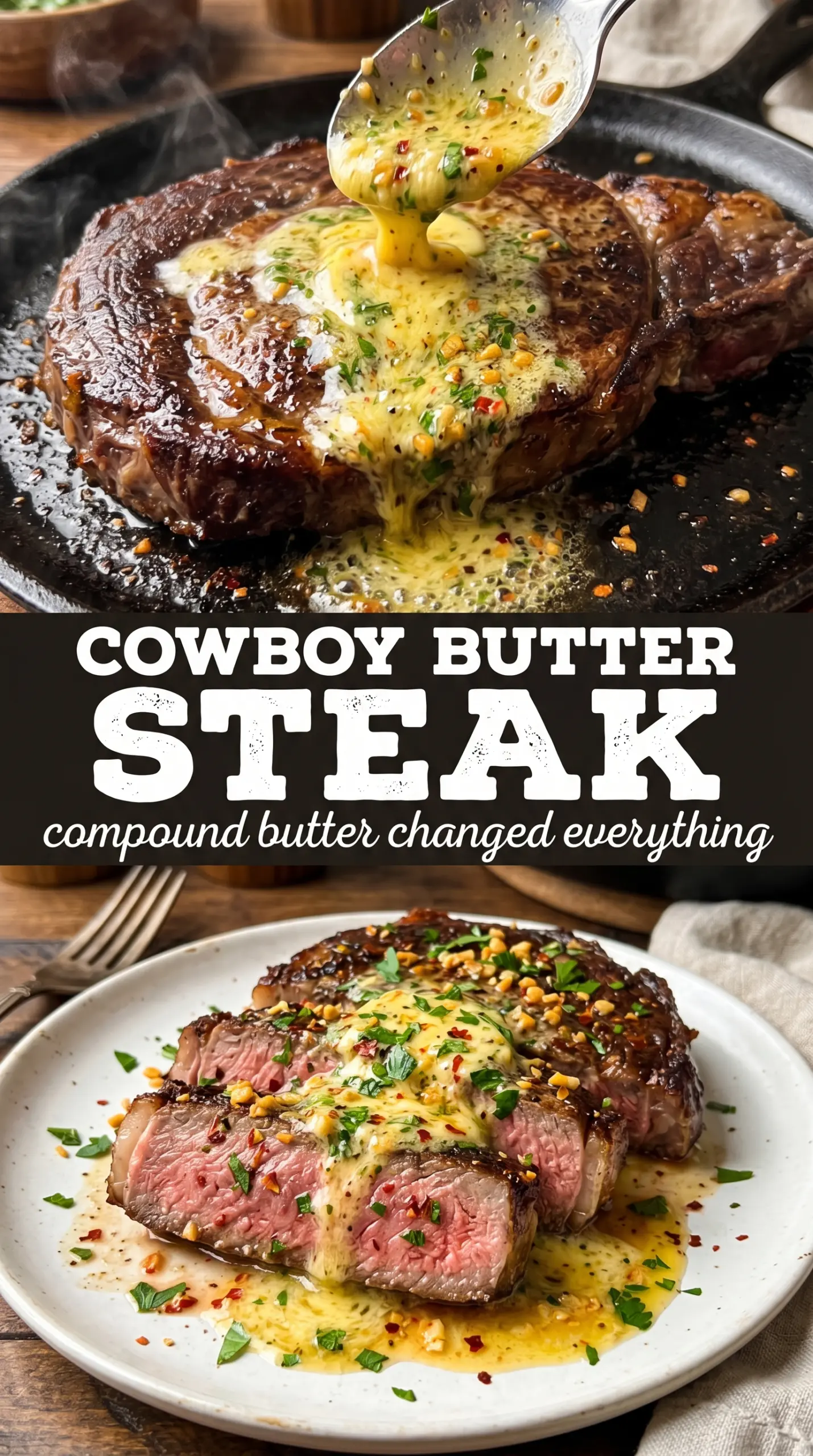 Cowboy Butter Steak garlicky herb crust