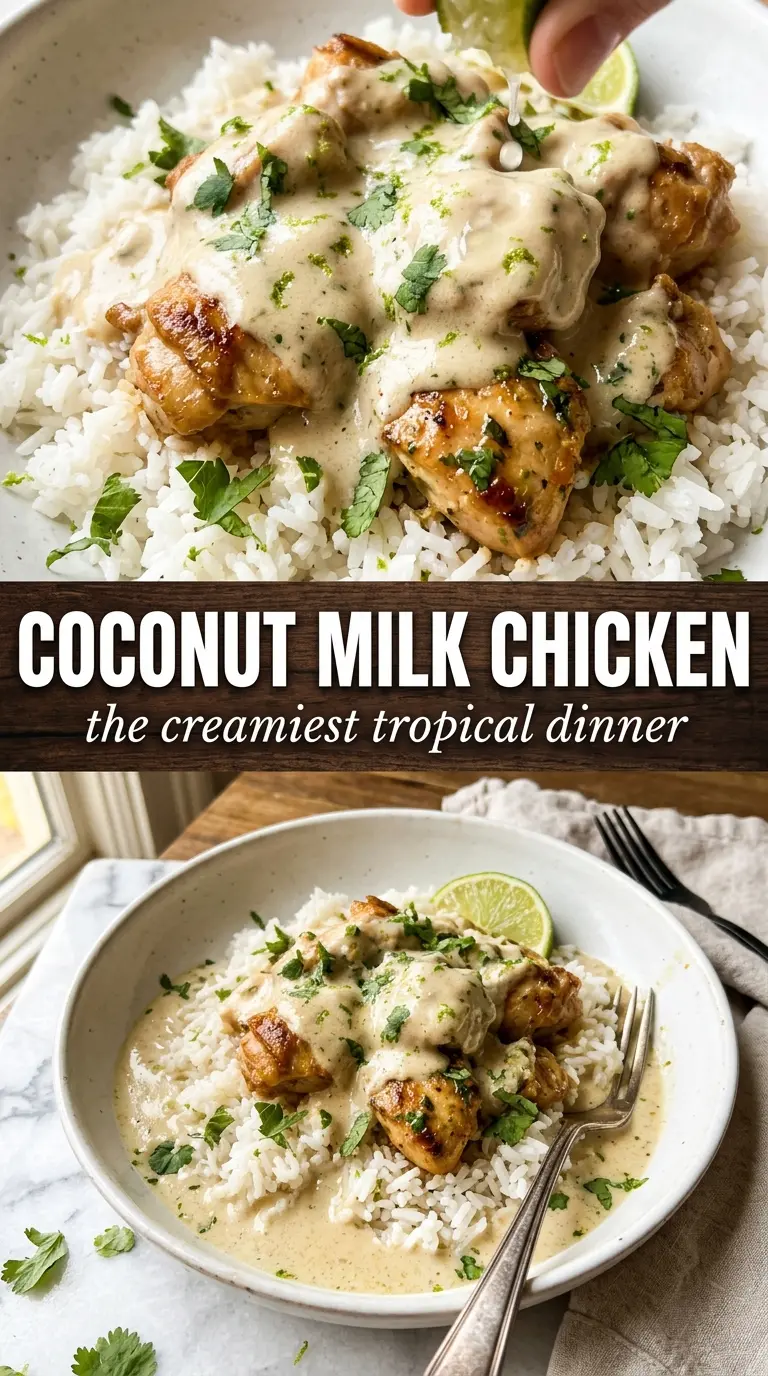 Creamy coconut milk chicken golden coconut sauce cilantro