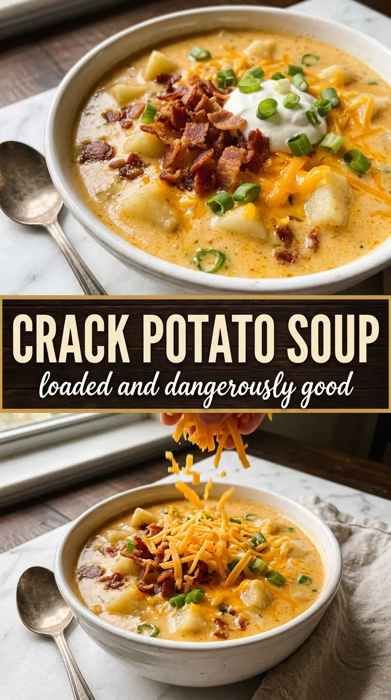 Creamy Crock Pot Crack Potato Soup cheesy bacon-loaded