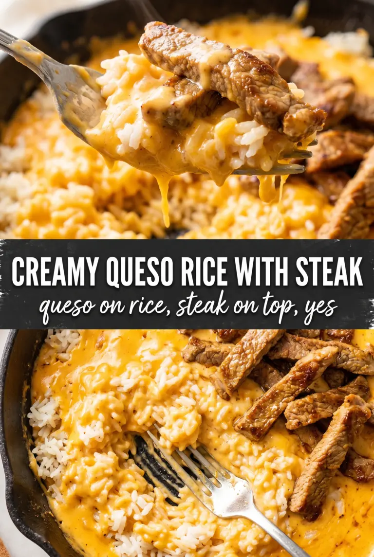 Creamy Queso Rice with Steak Strips