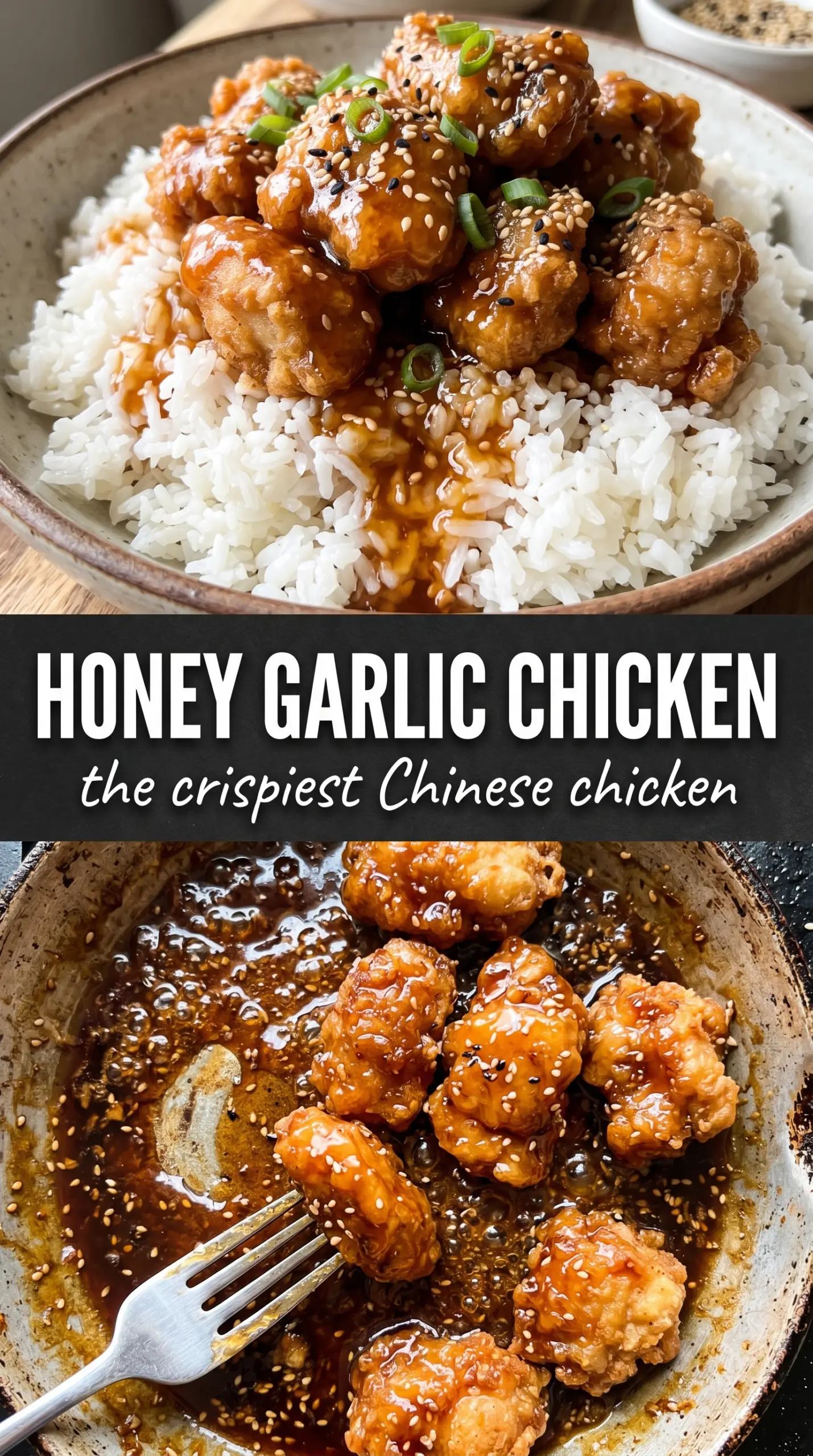 crispy Chinese honey garlic chicken glossy golden