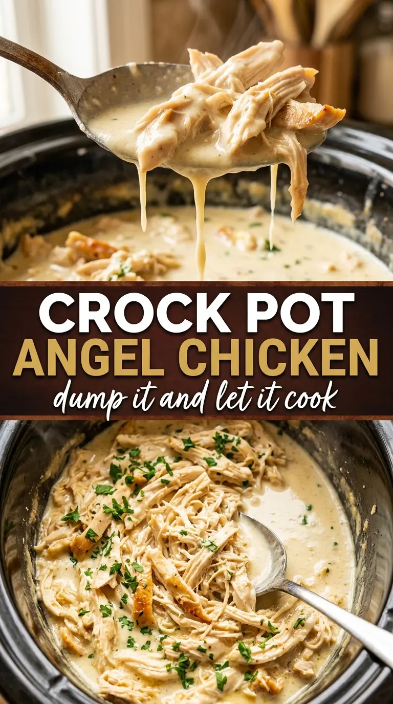 Crock Pot Angel Chicken creamy shredded pasta