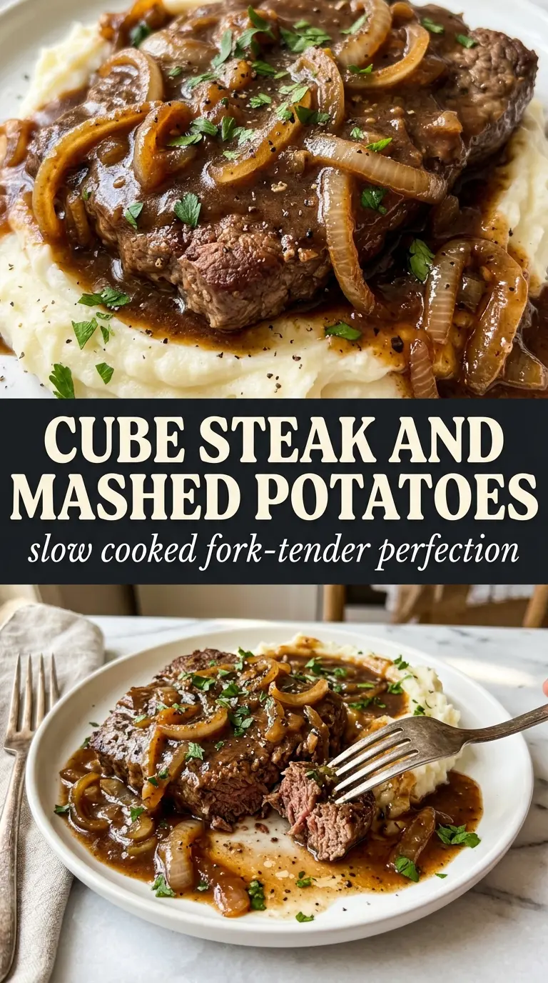 Crock Pot Cube Steak tender onion gravy comfort food