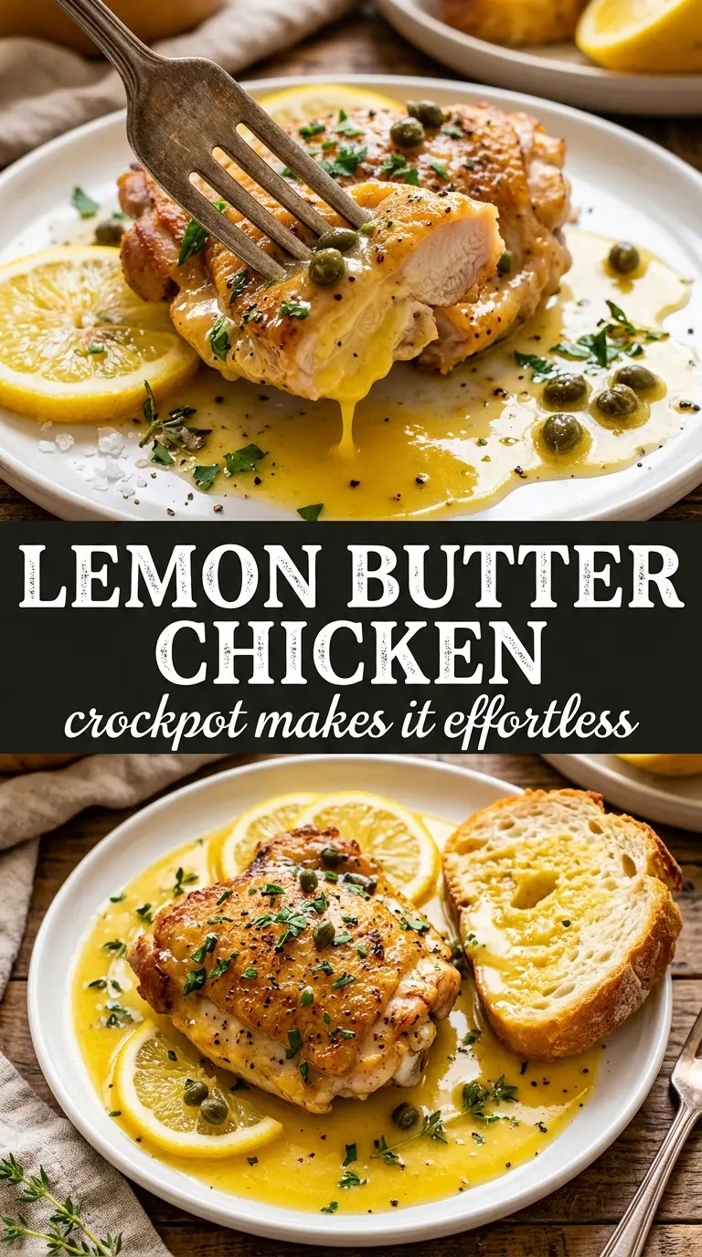 Crock Pot Lemon Garlic Butter Chicken Thighs golden buttery chicken lemon thyme