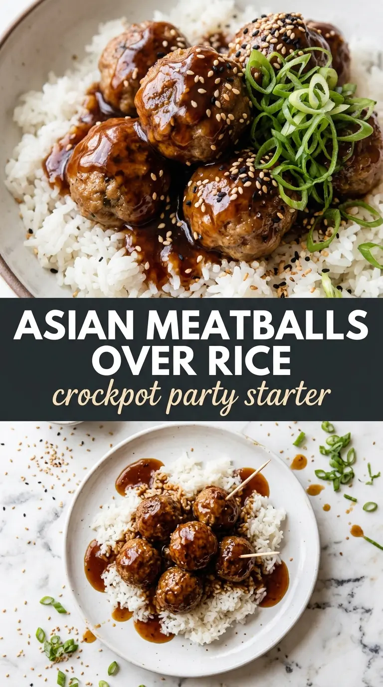 Crockpot Asian meatballs glossy sesame ginger