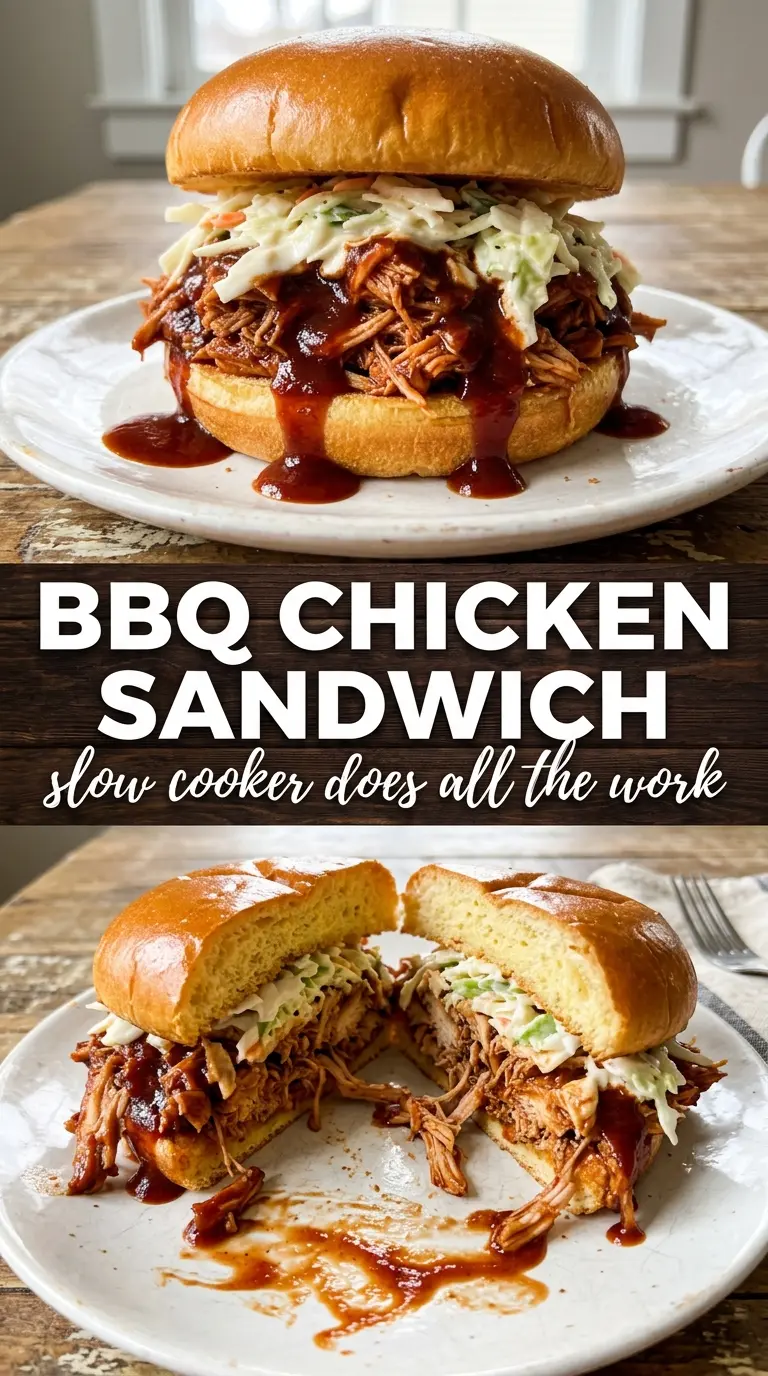 Crockpot BBQ Chicken sticky saucy sandwich