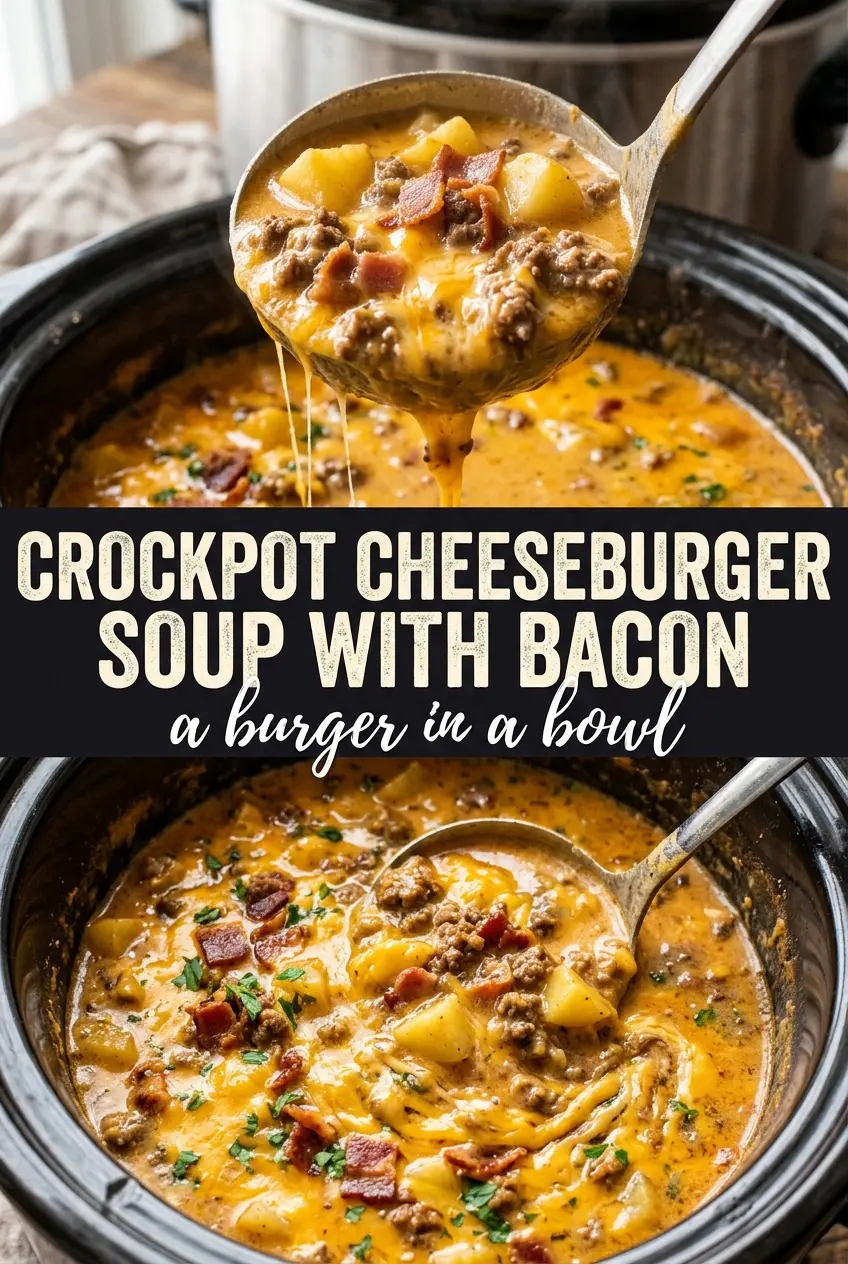 Crockpot Cheeseburger Soup with Bacon