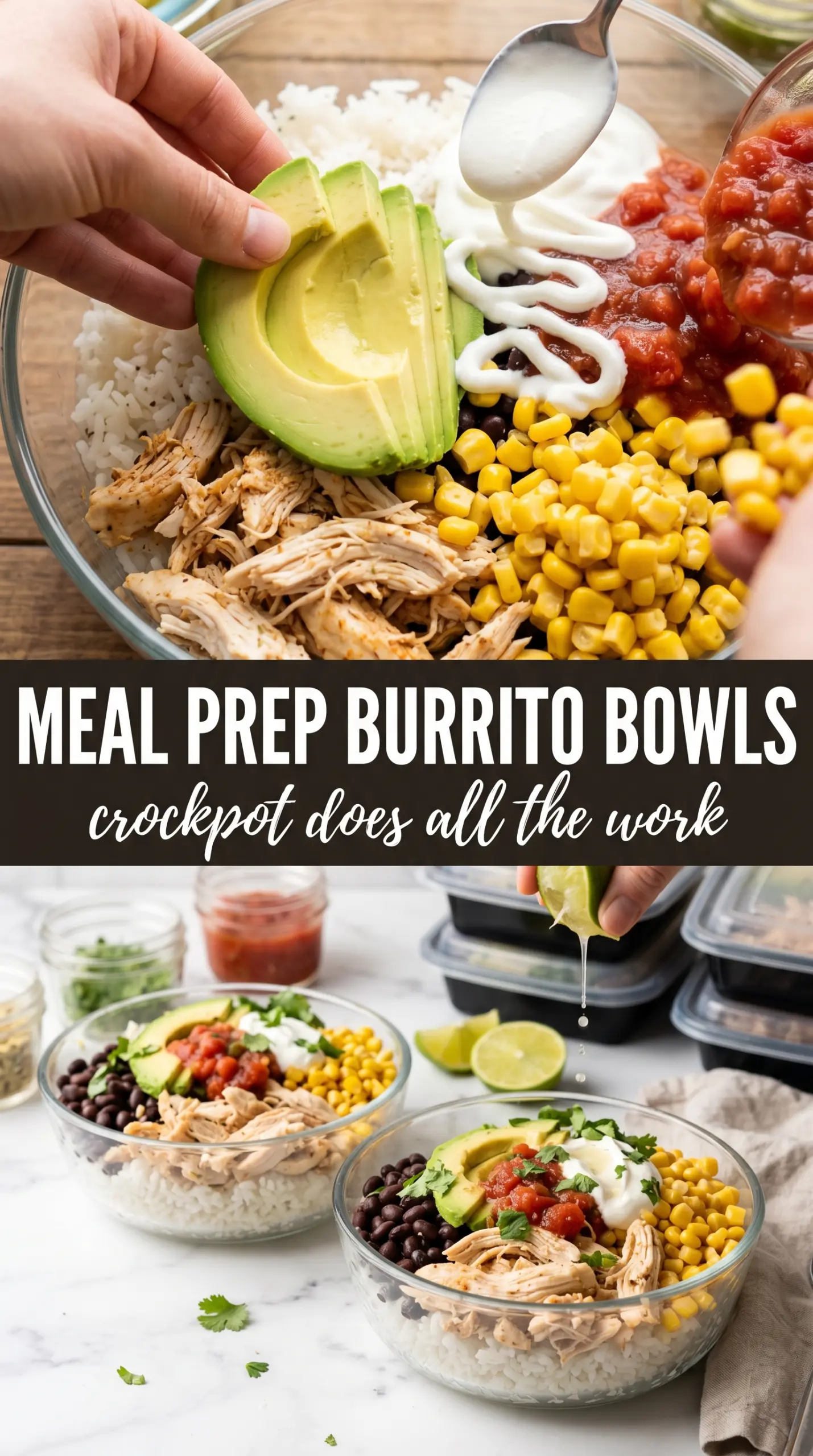 Crockpot Chicken Burrito Bowl loaded Tex-Mex chicken