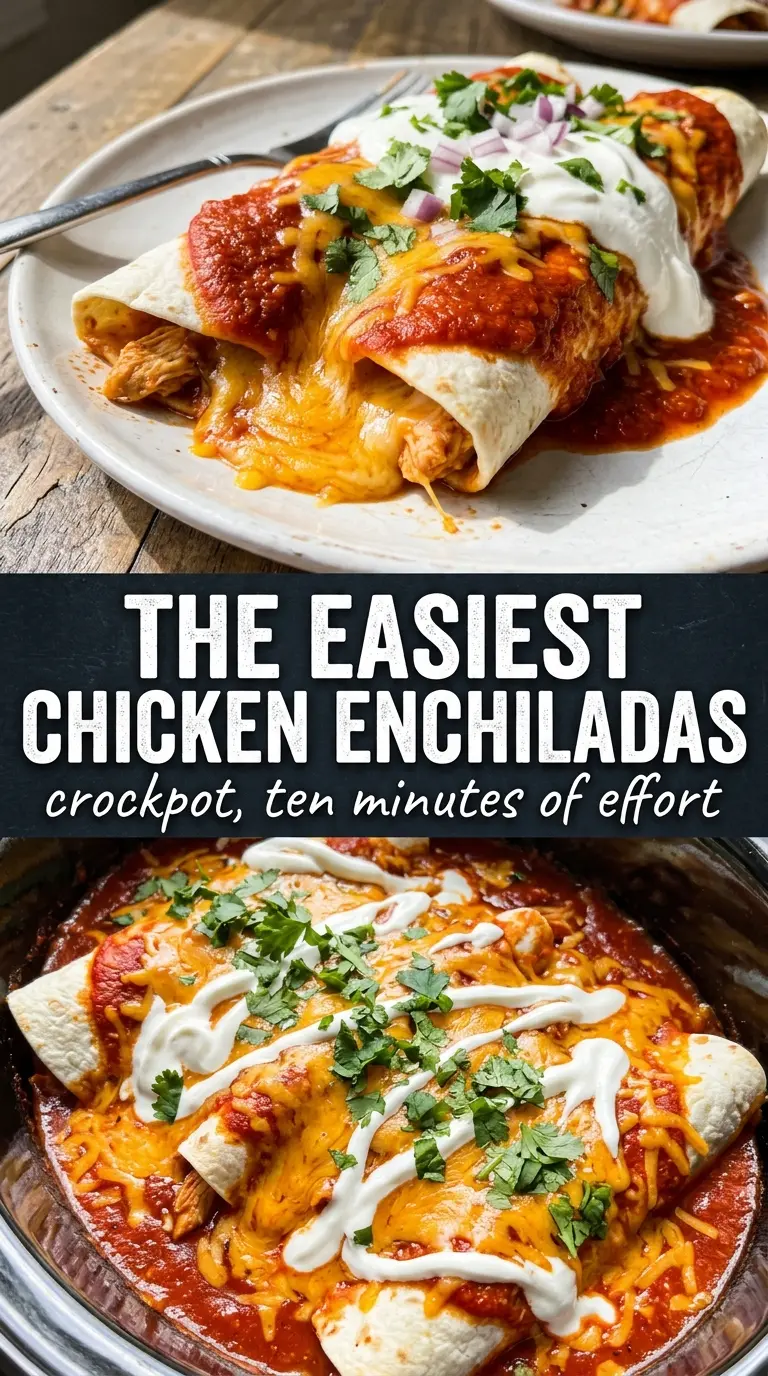 Crockpot Chicken Enchiladas saucy cheesy Tex-Mex