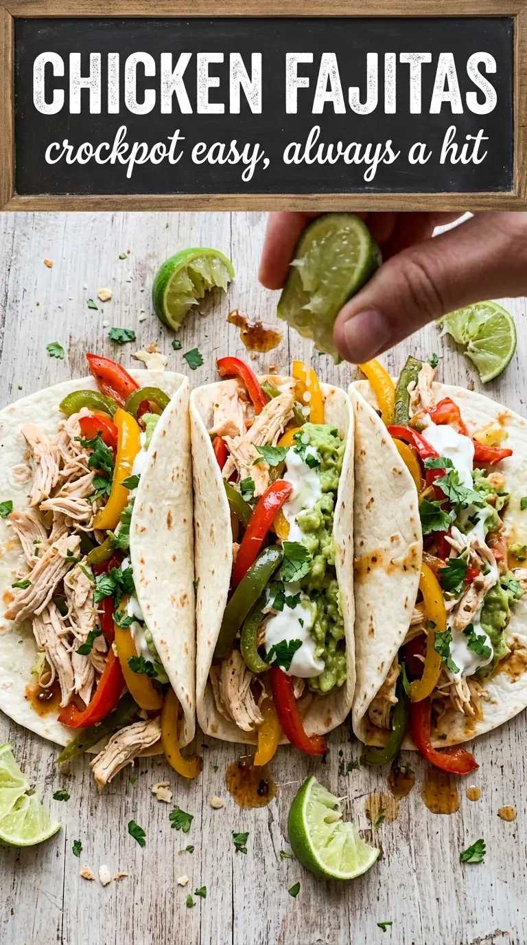 Crockpot chicken fajitas colorful peppers shredded chicken