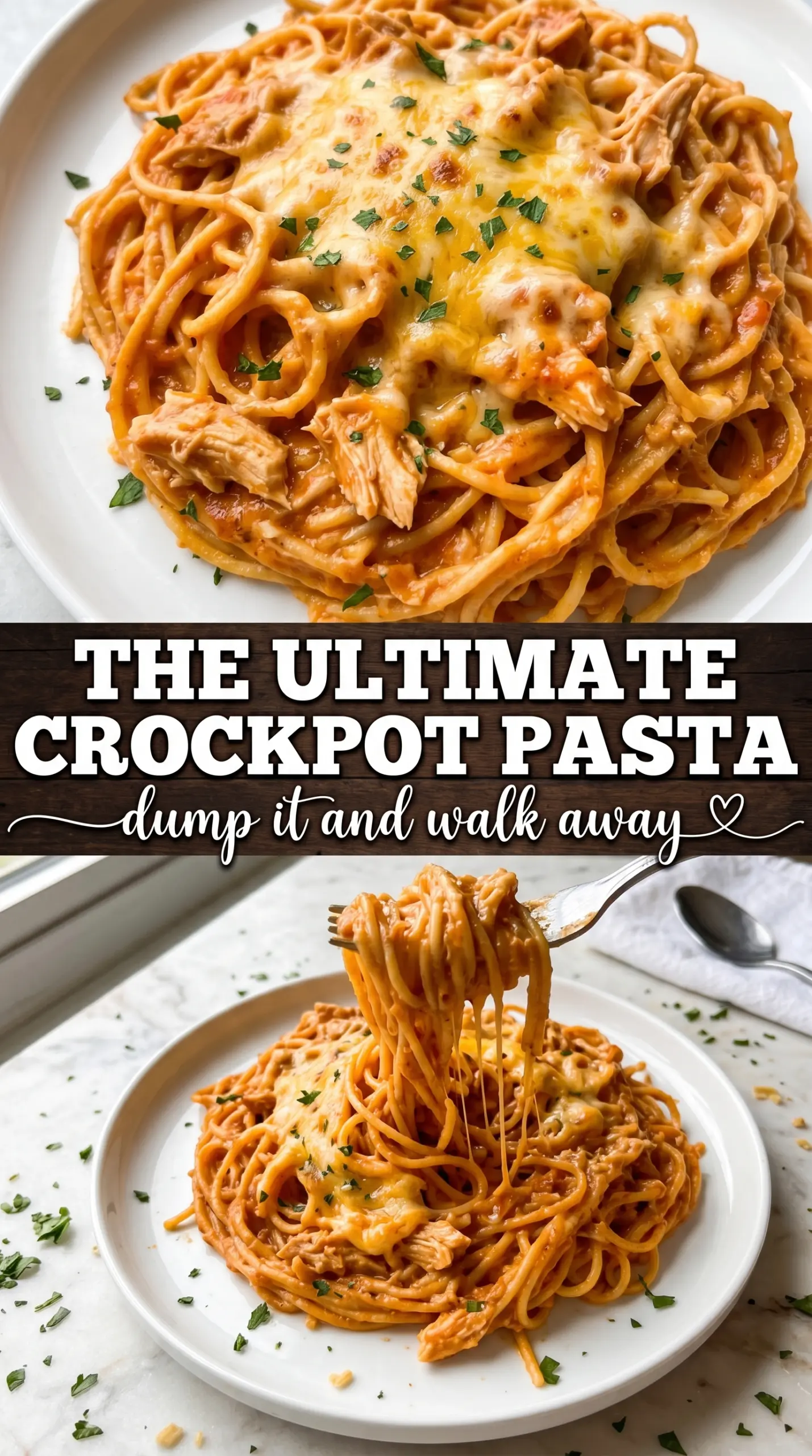Crockpot Chicken Spaghetti creamy cheesy chicken pasta