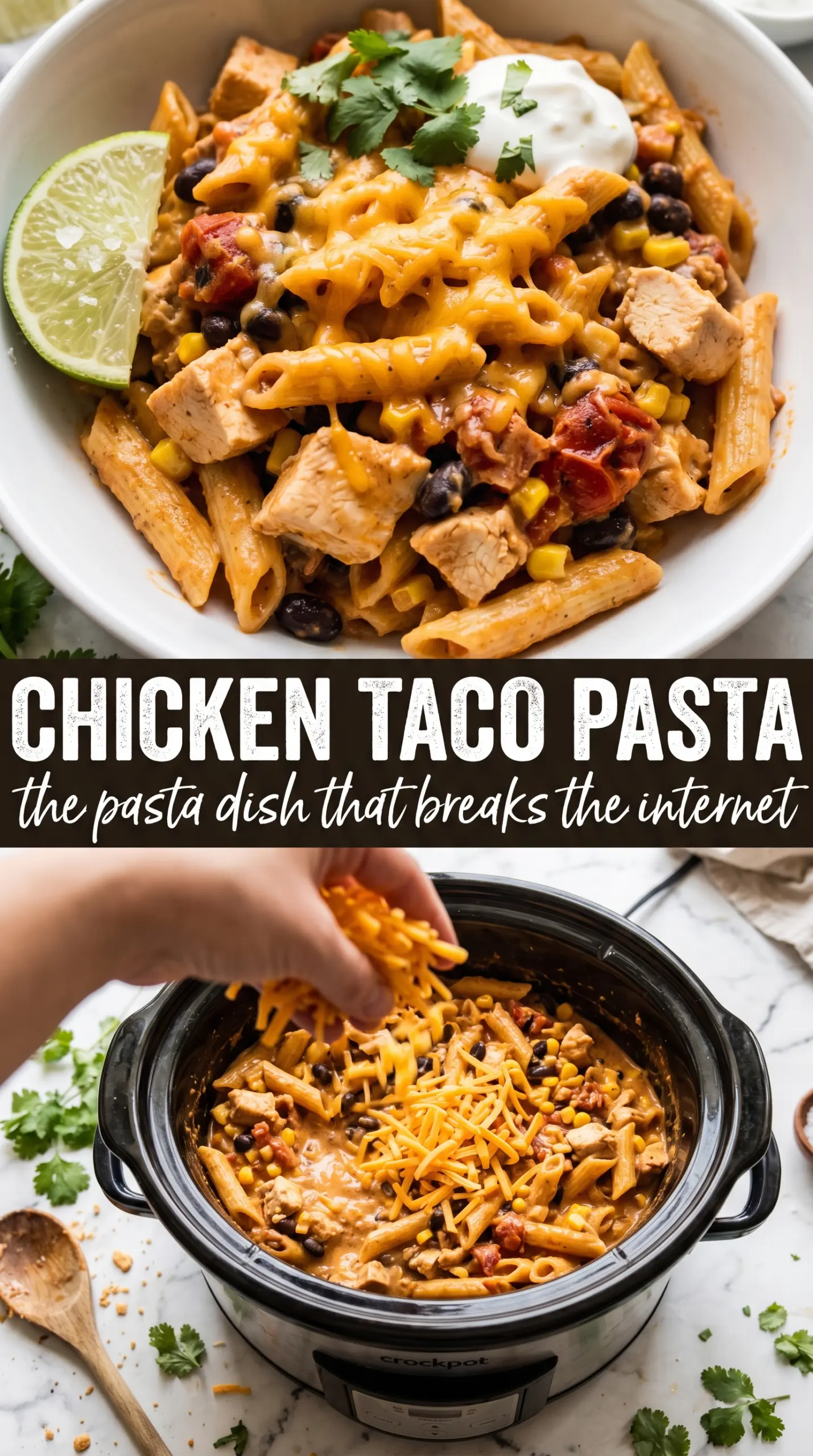 Crockpot Chicken Taco Pasta creamy Tex-Mex pasta