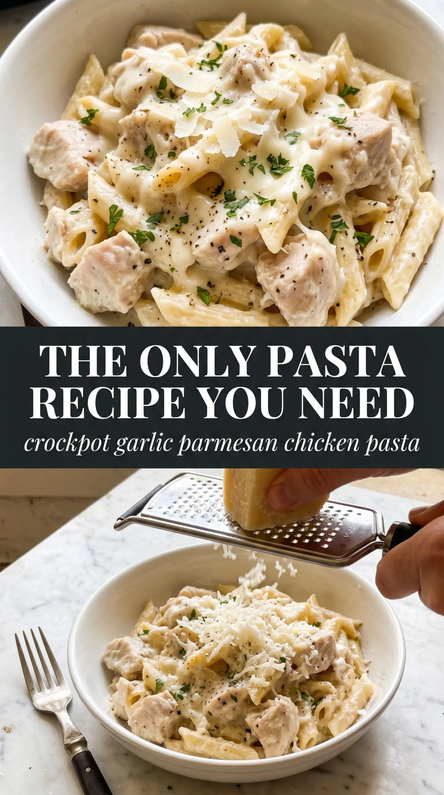 Crockpot Garlic Parmesan Chicken Pasta creamy garlic Parmesan