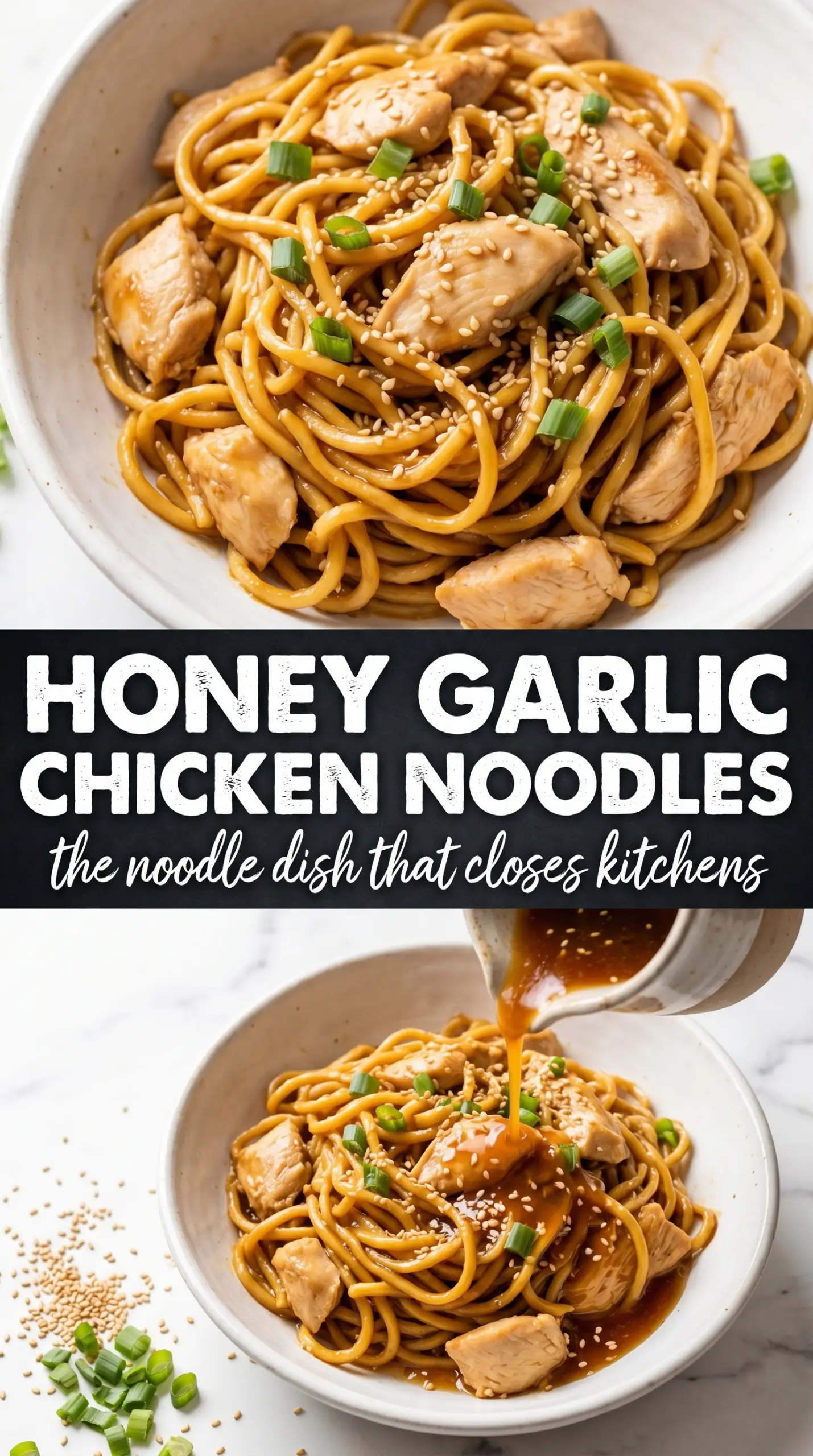 Crockpot Honey Garlic Chicken Noodles glossy chicken noodles