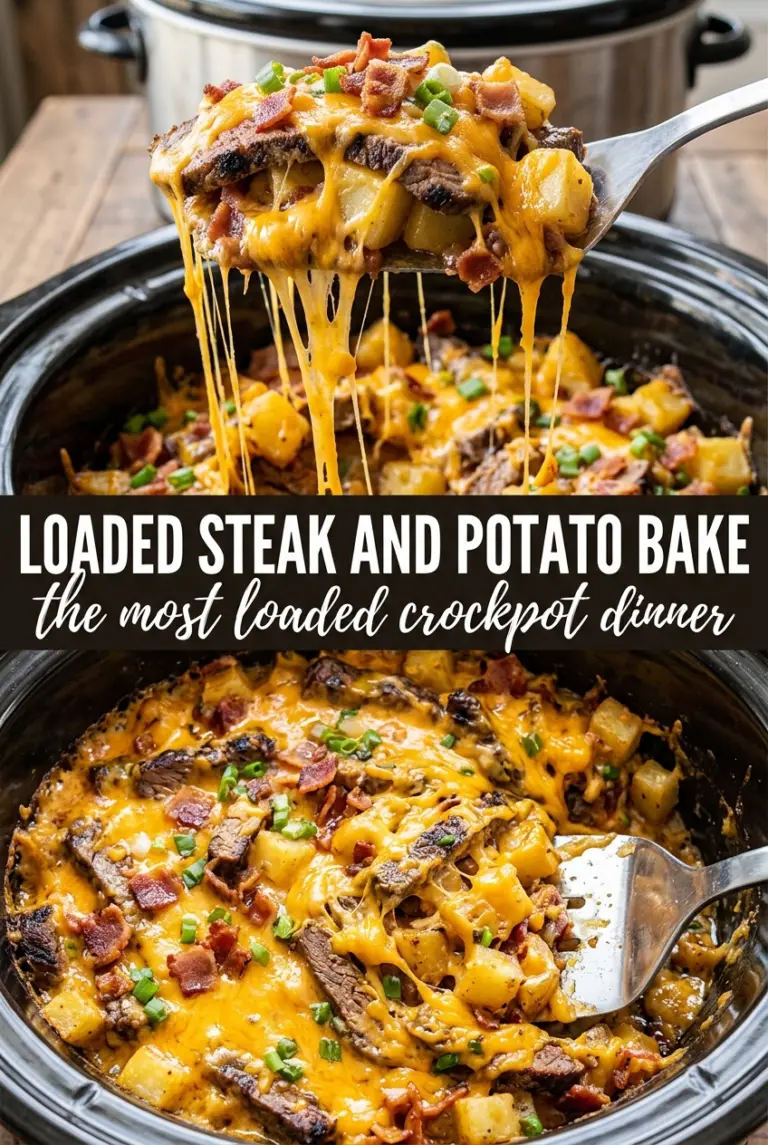 Crockpot Loaded Steak and Potato Bake