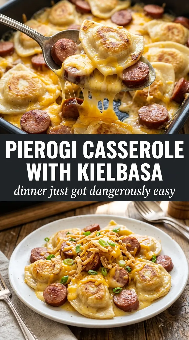 Crockpot Pierogi Casserole with Kielbasa creamy cheesy