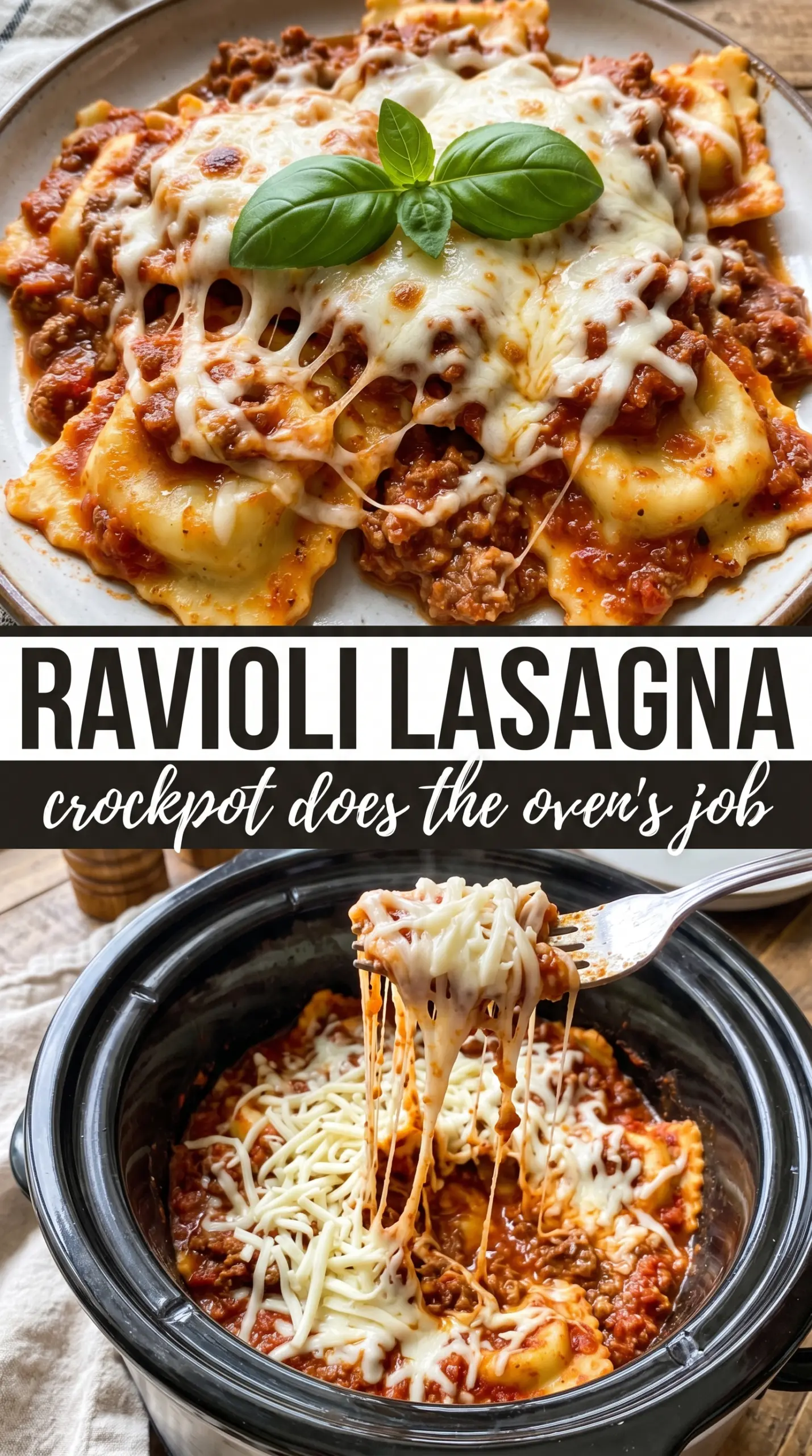Crockpot Ravioli Lasagna cheesy layered, slow cooker
