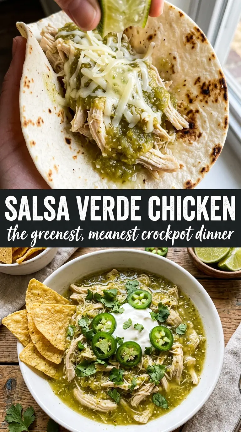 Crockpot Salsa Verde Chicken tender shredded bright