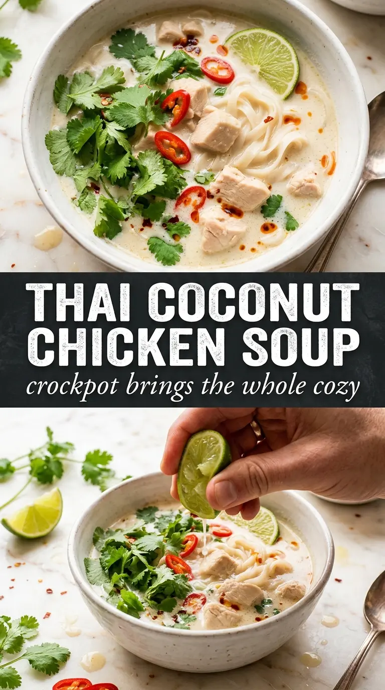 Crockpot Thai Coconut Chicken Soup golden broth, coconut, aromatic