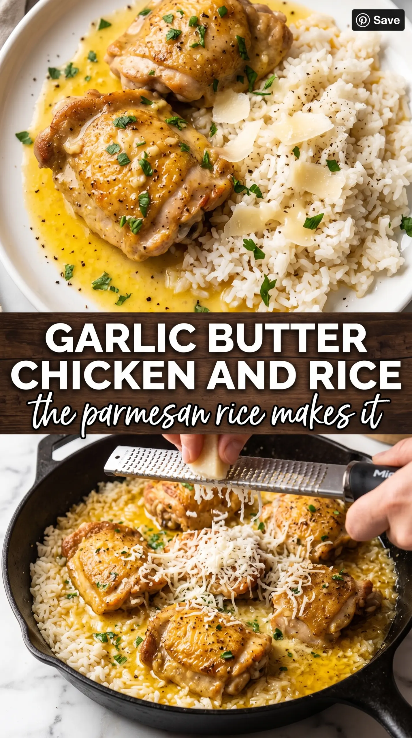 Garlic Butter Chicken with Parmesan Rice creamy skillet dinner