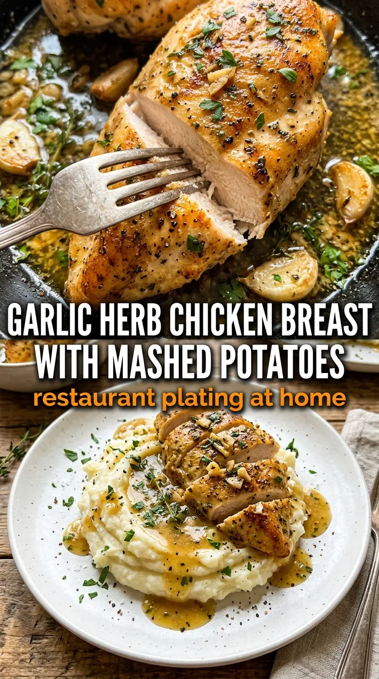 Garlic Herb Chicken Breast with Mashed Potatoes golden creamy