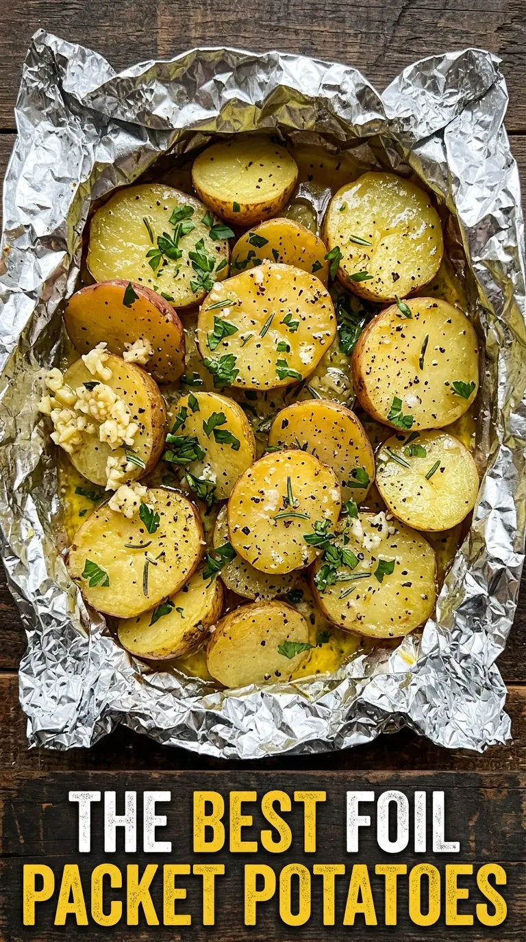Garlic Herb Grilled Potatoes in Foil, golden potatoes, herb butter