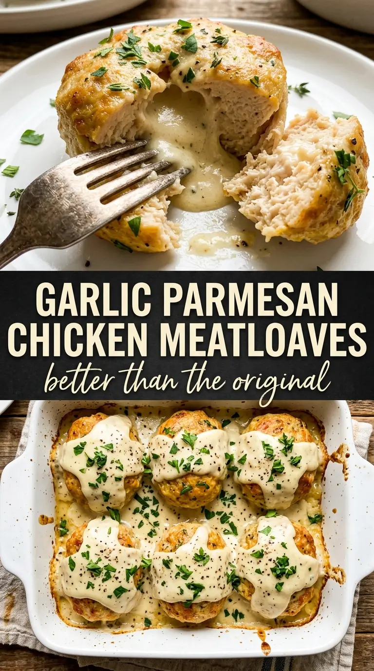 Garlic Parmesan Chicken Meatloaves golden, garlicky, parmesan crust