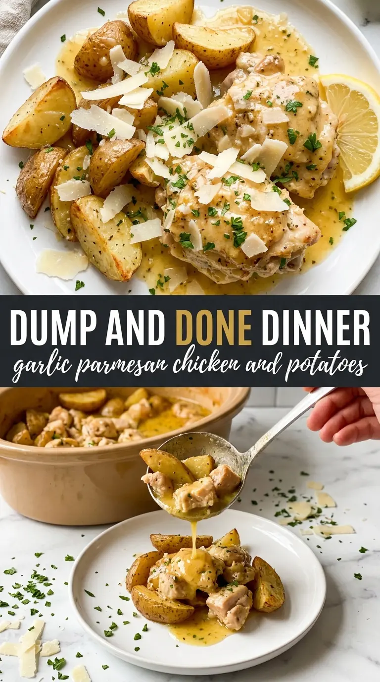Garlic Parmesan Crockpot Chicken and Potatoes, savory, crispy