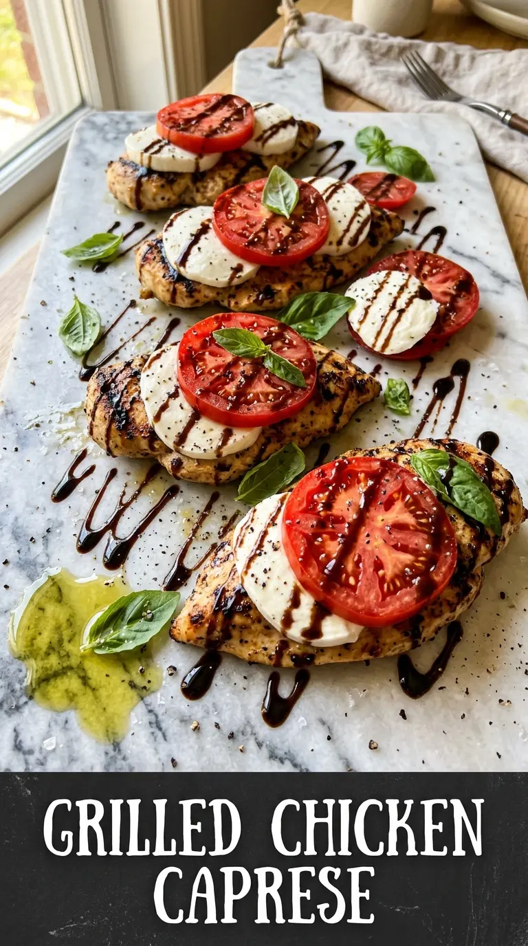 Grilled chicken caprese juicy mozzarella tomato basil