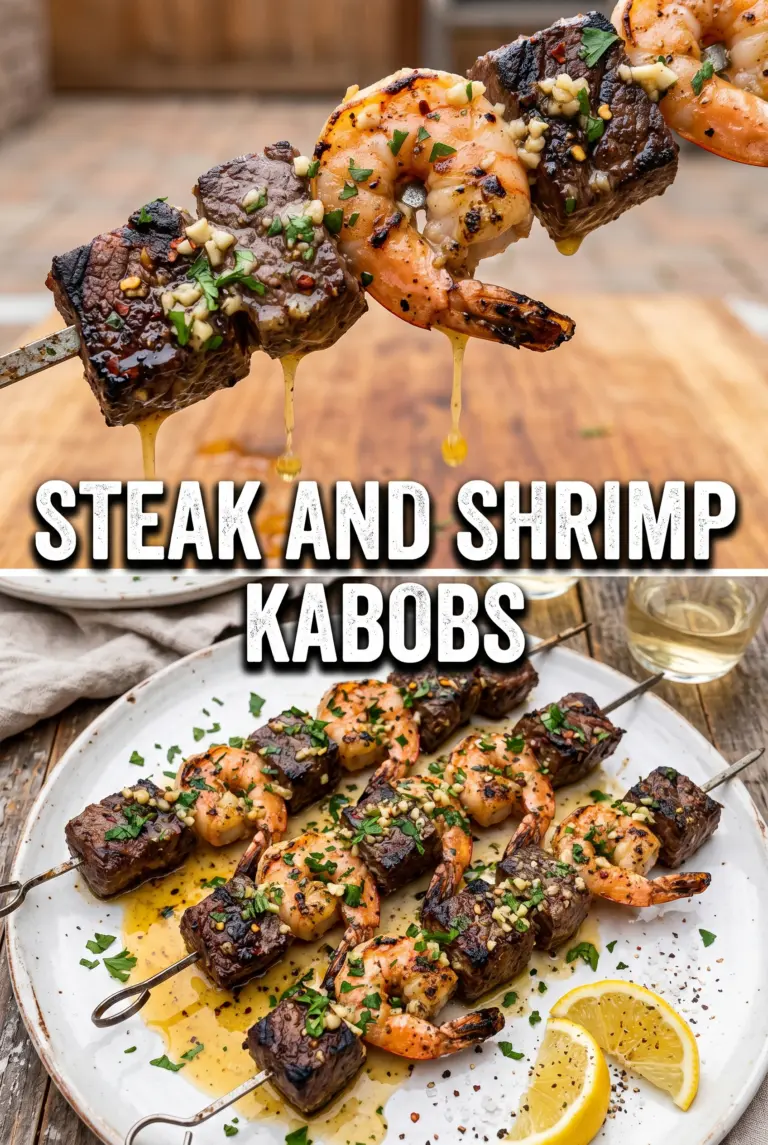 Grilled Garlic Butter Steak and Shrimp Kabobs