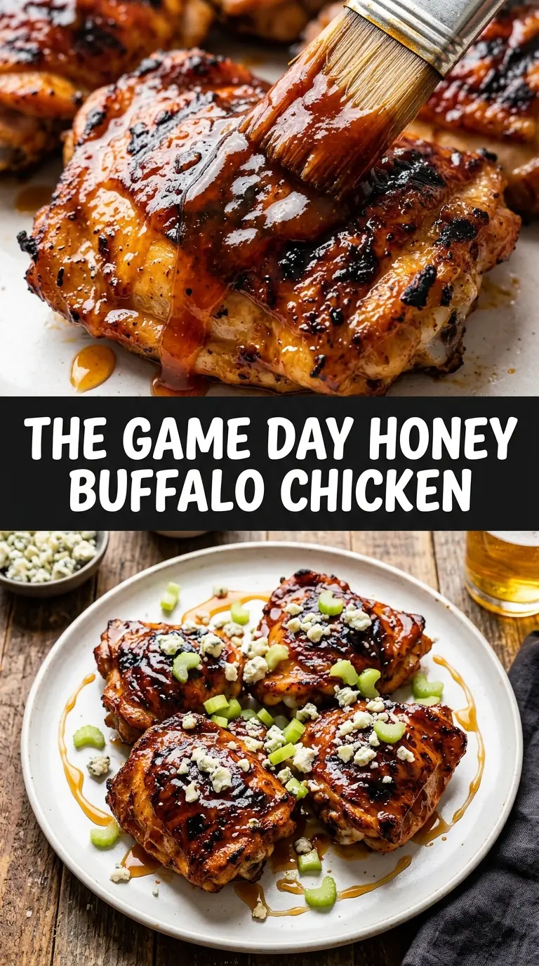 Grilled Honey Buffalo Chicken Thighs sticky glazed