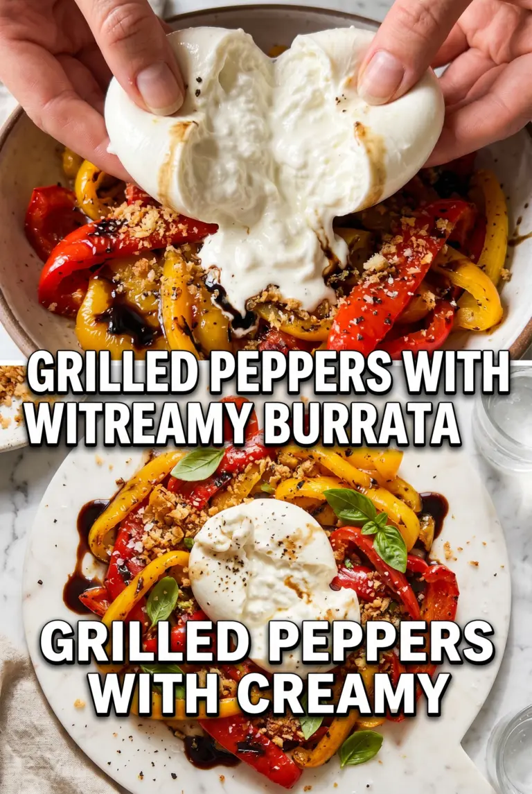 Grilled Marinated Peppers with Burrata and Breadcrumbs
