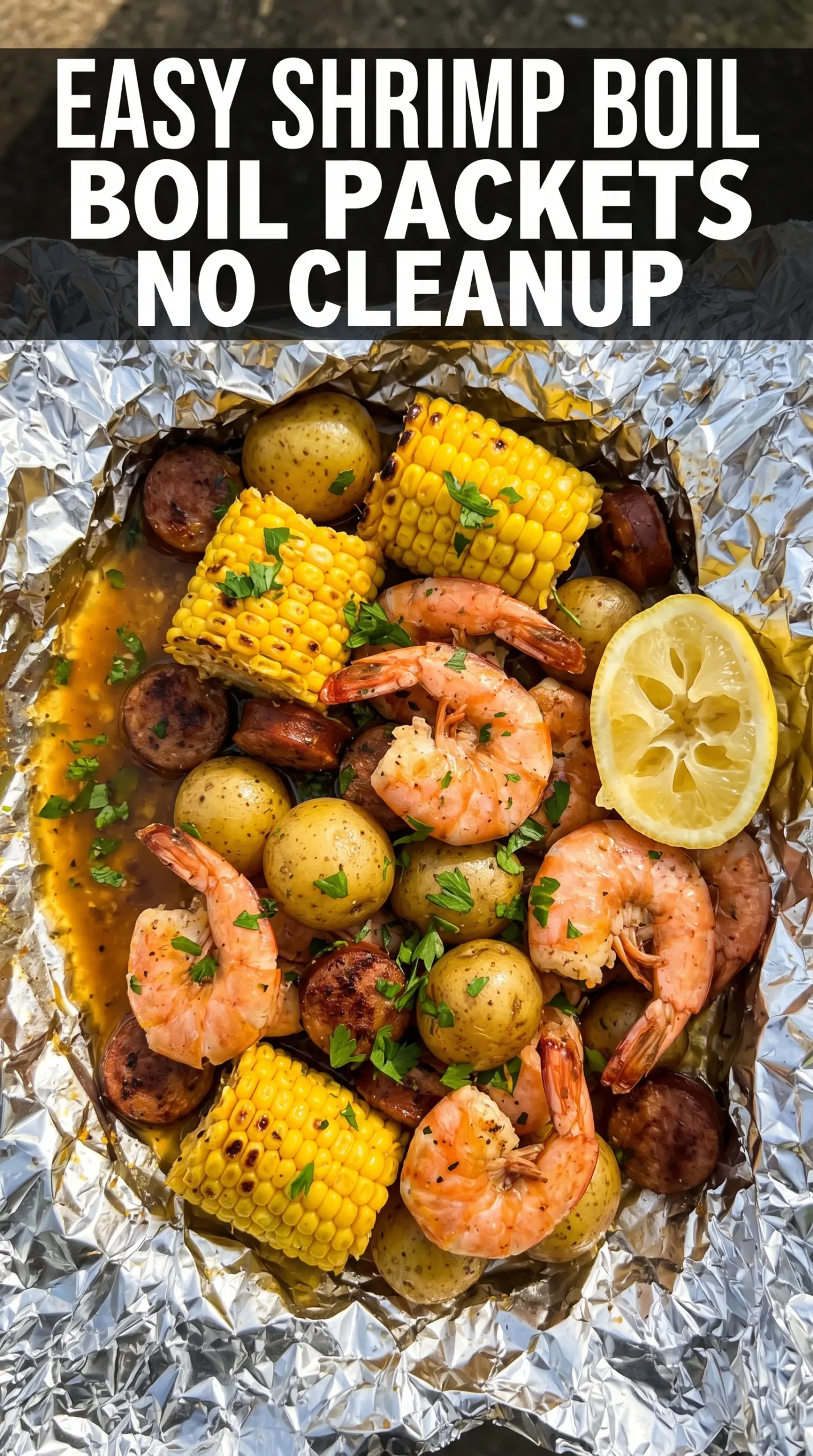Grilled Shrimp Boil in Foil Packets shrimp corn potatoes