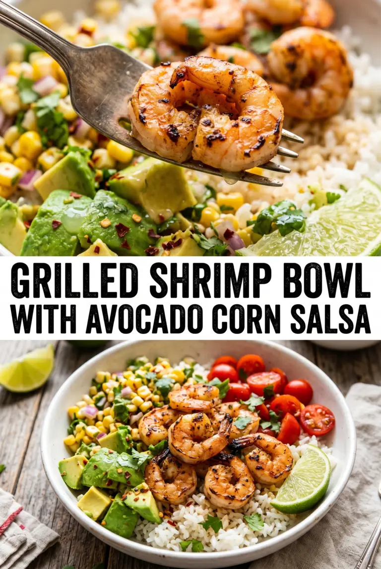 Grilled Shrimp Bowl with Avocado and Corn Salsa