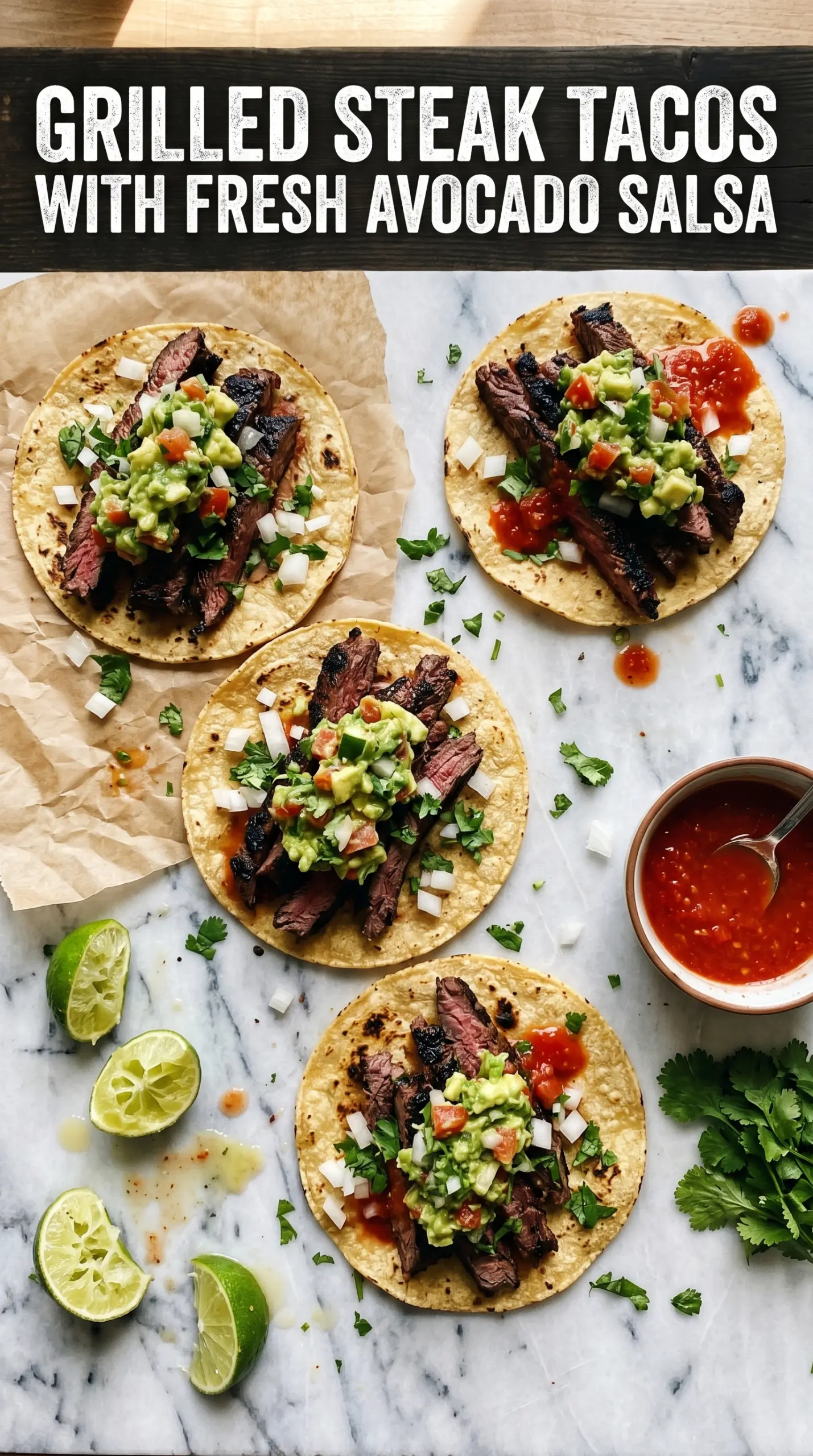 Grilled Steak Tacos with Avocado Salsa charred fresh