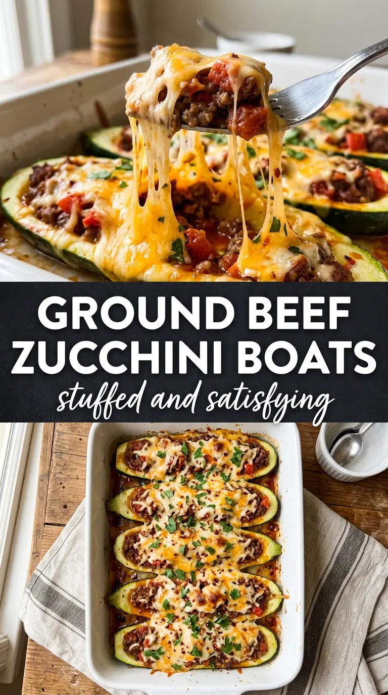 Ground Beef Zucchini Boats savory cheesy